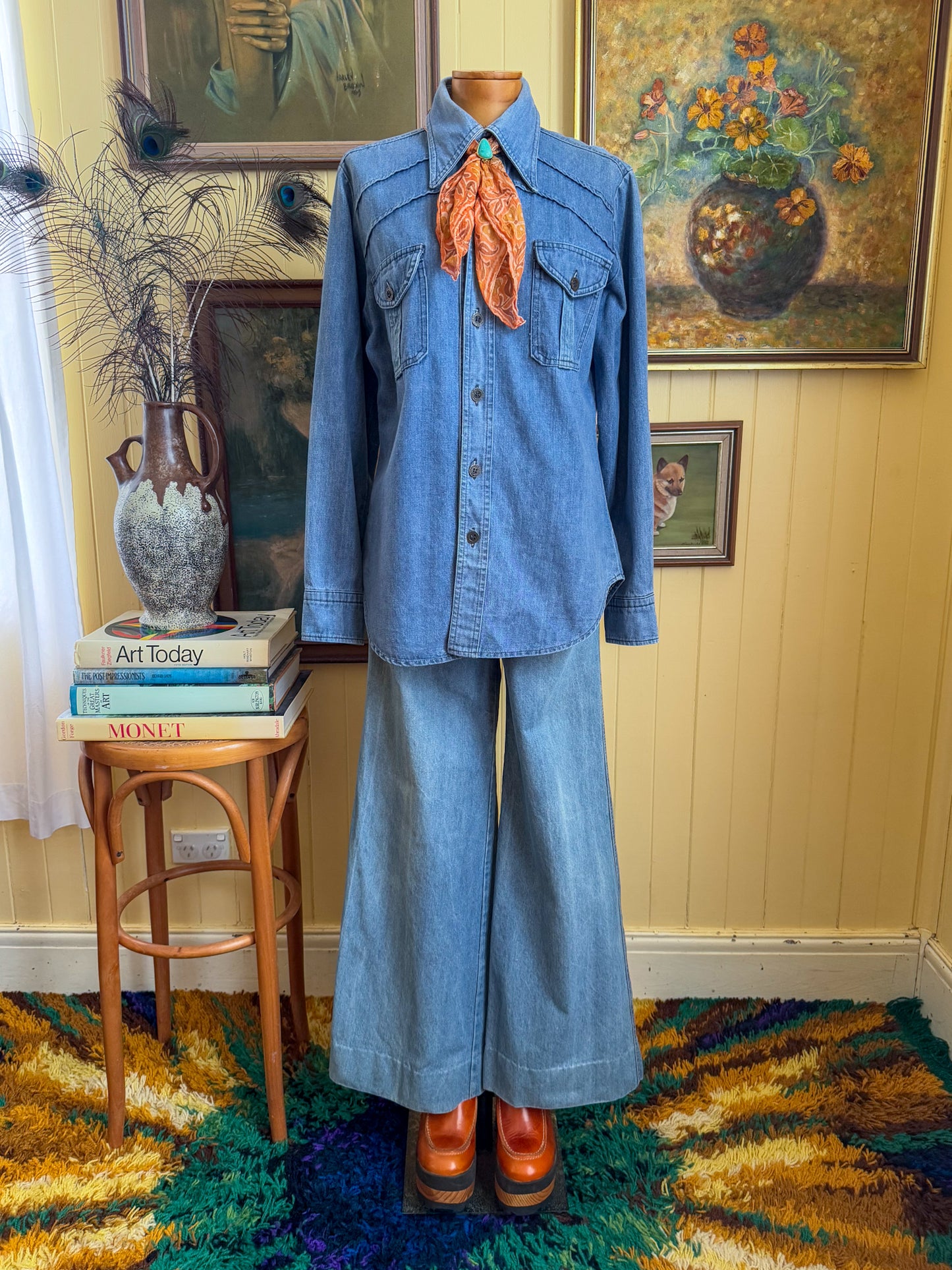 VINTAGE 1970S AMCO WIDE LEG HIGH WAIST FLARE DENIM JEANS S