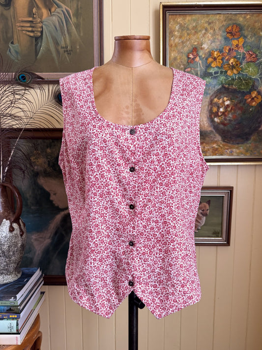 VINTAGE 1990S LAURA ASHLEY COTTON BLEND FLORAL PRINT BUTTON THROUGH SHELL TOP L