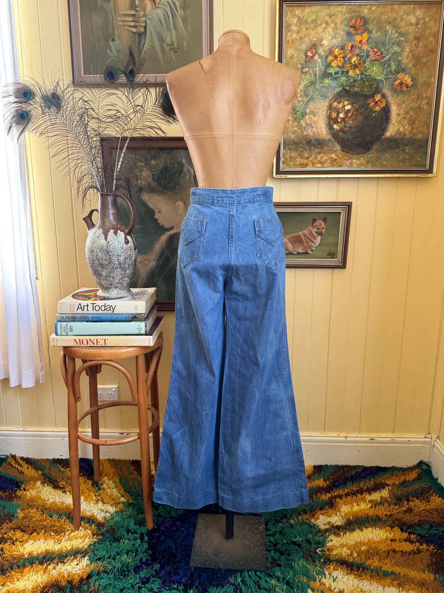 VINTAGE 1970S HIGH WAIST BELLBOTTOM FLARE DENIM JEANS XS