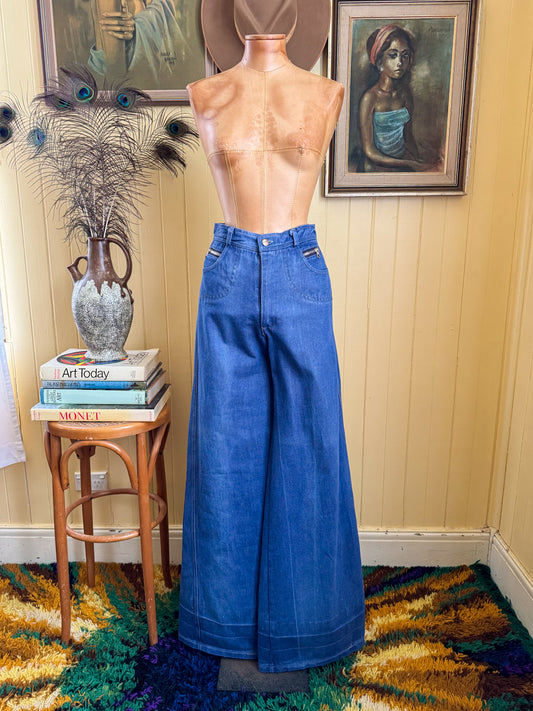 VINTAGE 1970S ZAND HIGH WAIST BELLBOTTOM FLARE DENIM JEANS XS/S