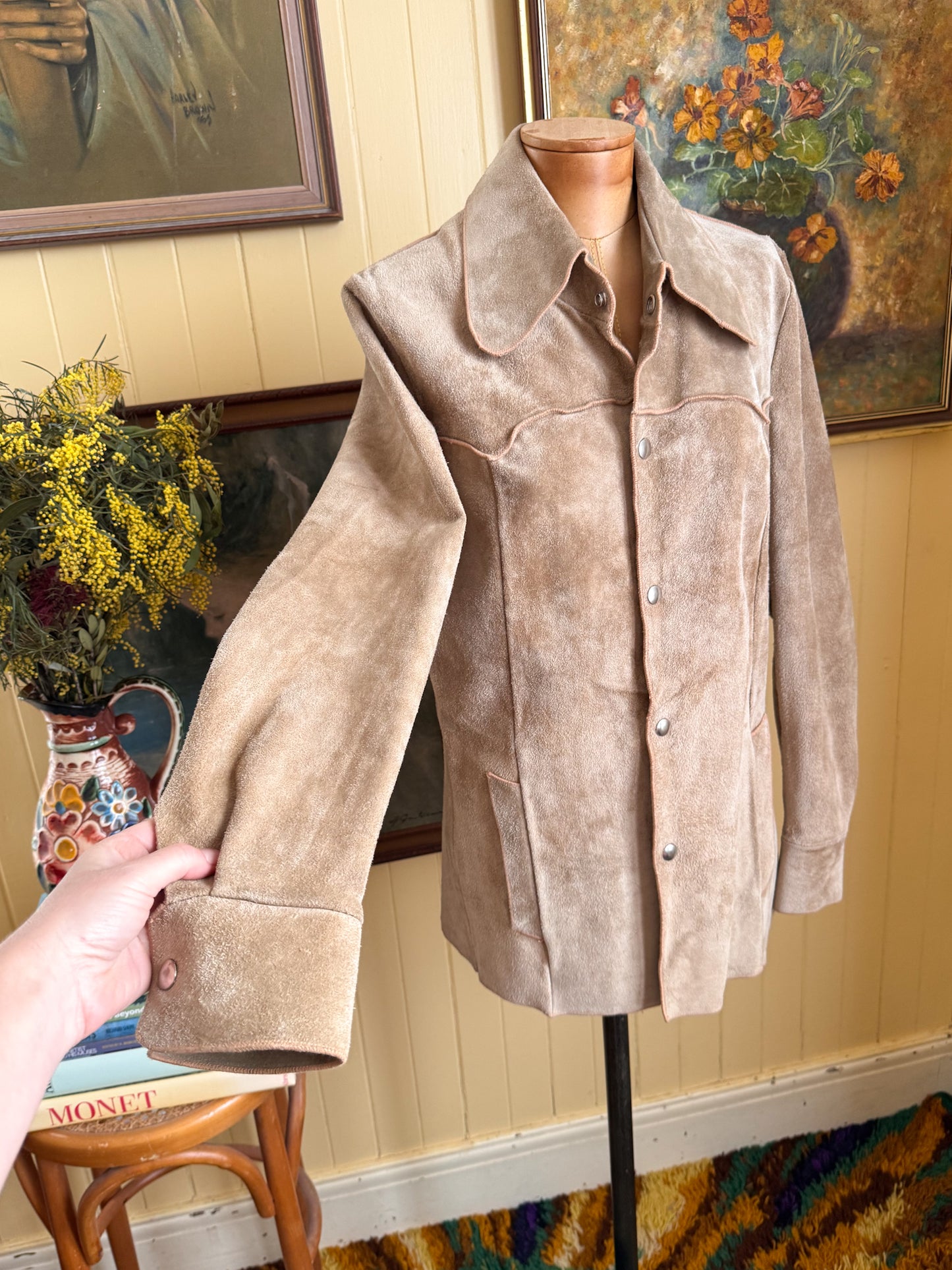 VINTAGE 1970S AUSTRALIAN STEED SUEDE LEATHER SHIRT JACKET S/M