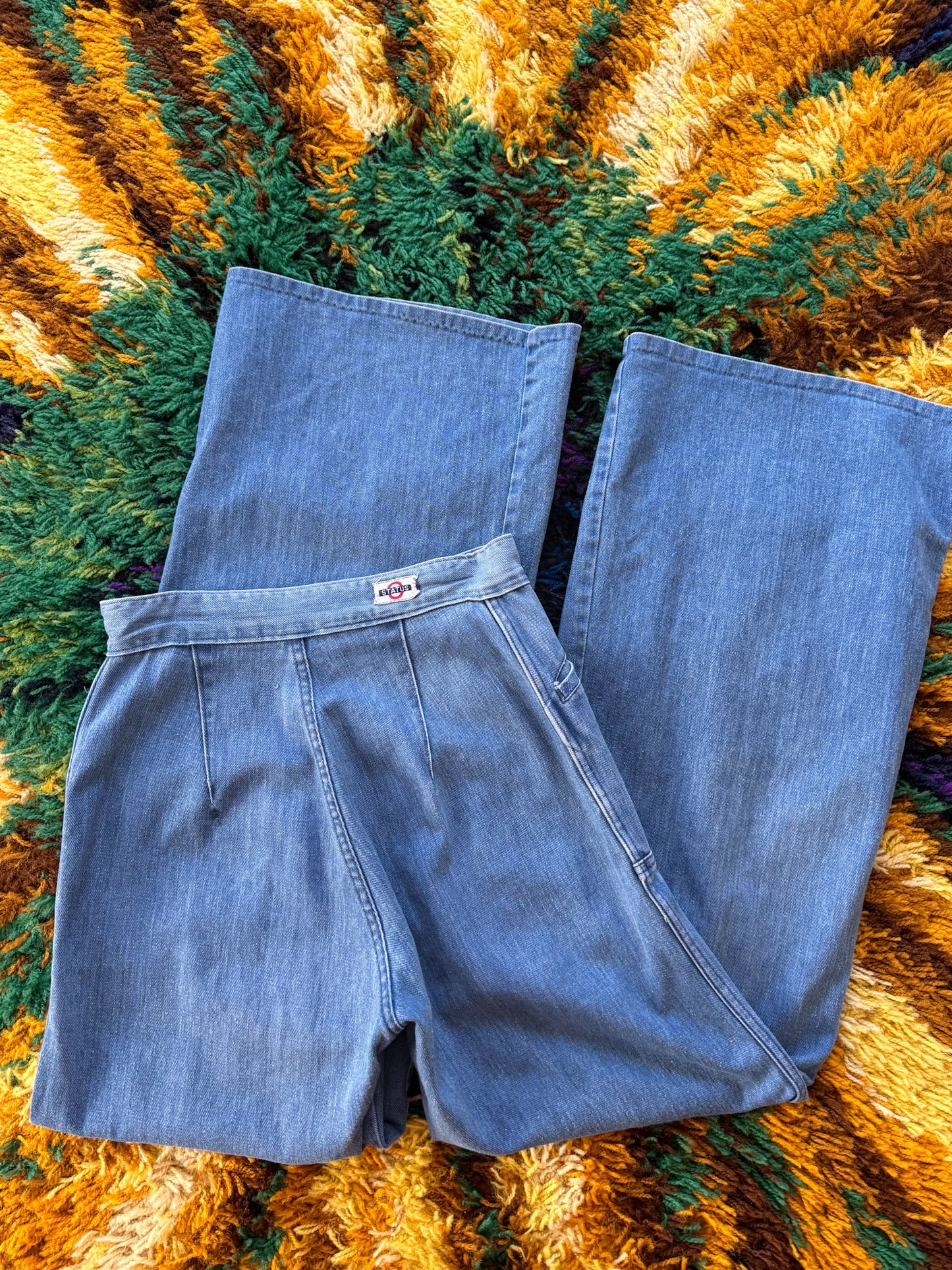 VINTAGE 1970S STATUS WIDE LEG HIGH WAIST DENIM JEANS S/M