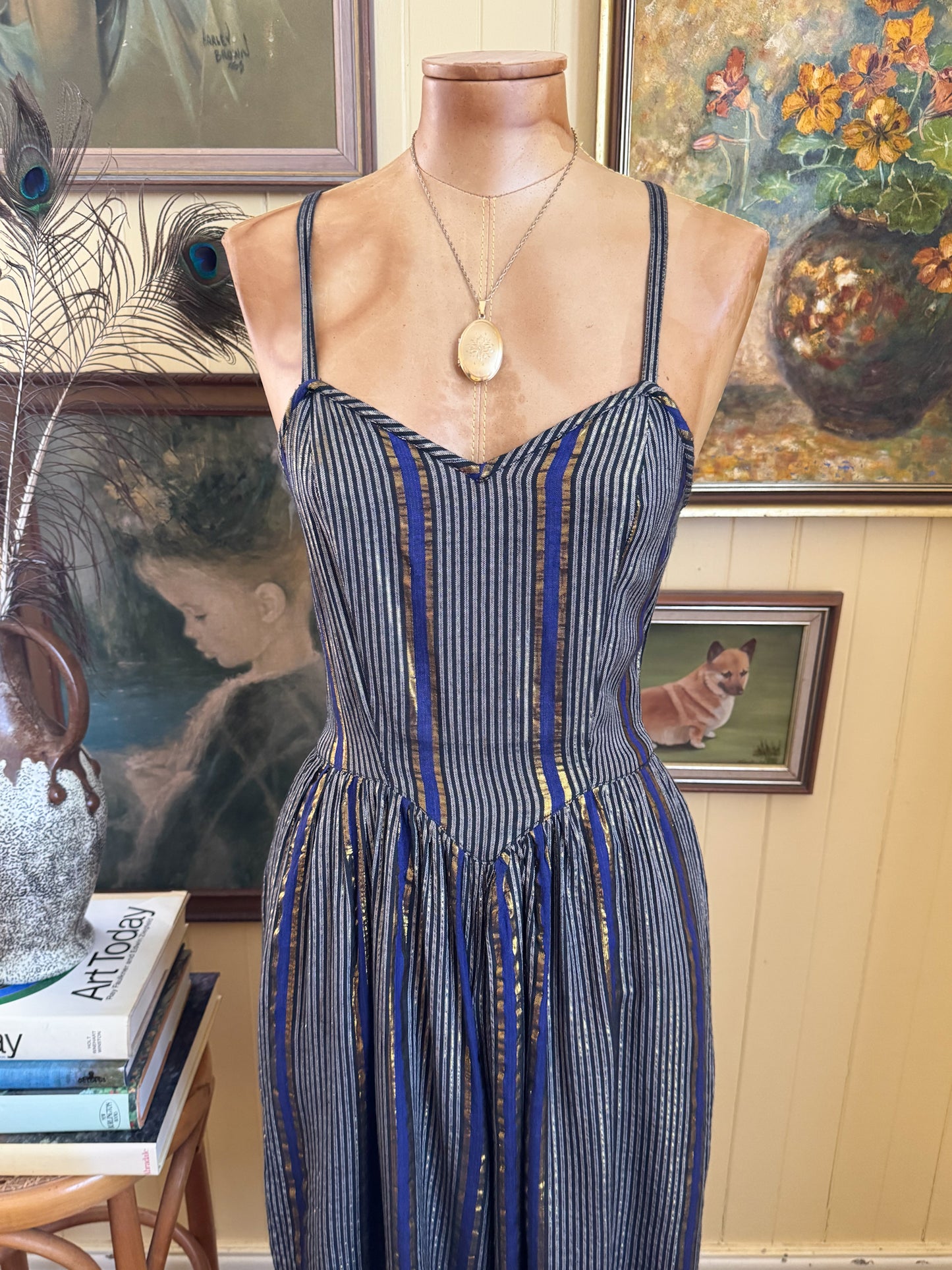 VINTAGE 1980S ADINI INDIAN COTTON LUREX STRAPPY CROPPED JUMPSUIT XS