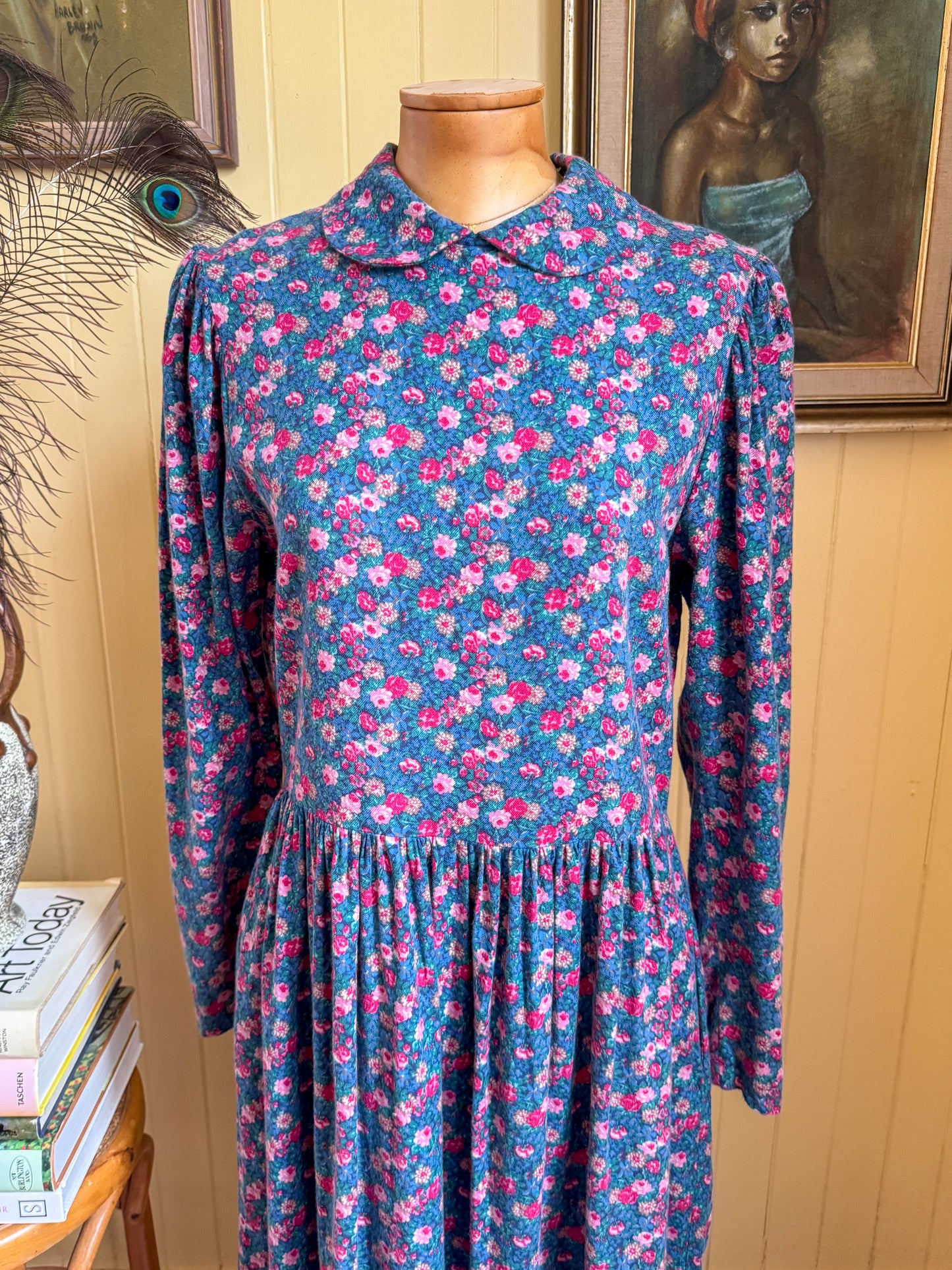 VINTAGE 1980S LAURA ASHLEY COTTON/WOOL COLLARED PRAIRIE DRESS S/M