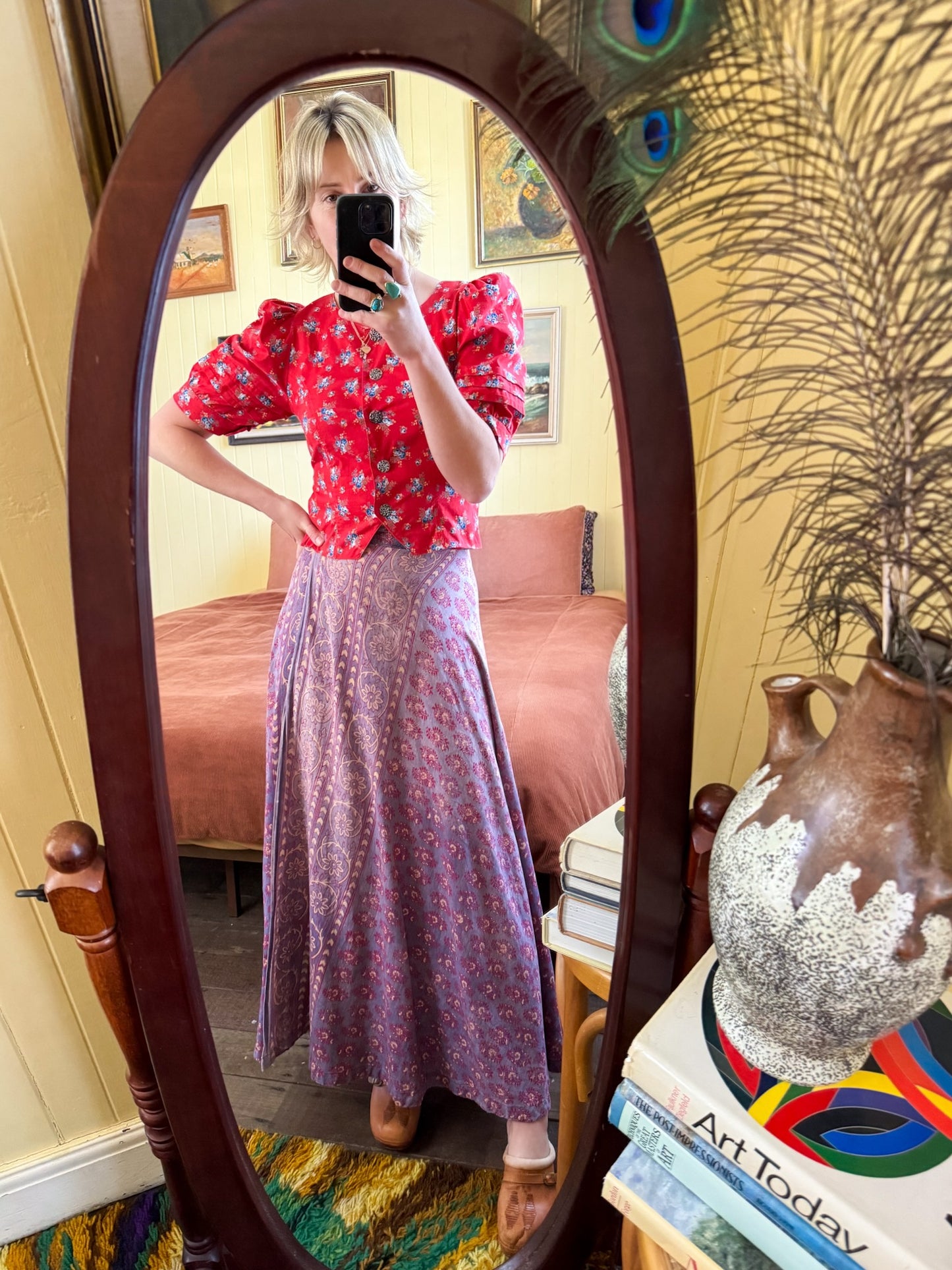 VINTAGE 1980S AUSTRIAN PFISTER COTTON FLORAL PRINT BLOUSE S/M