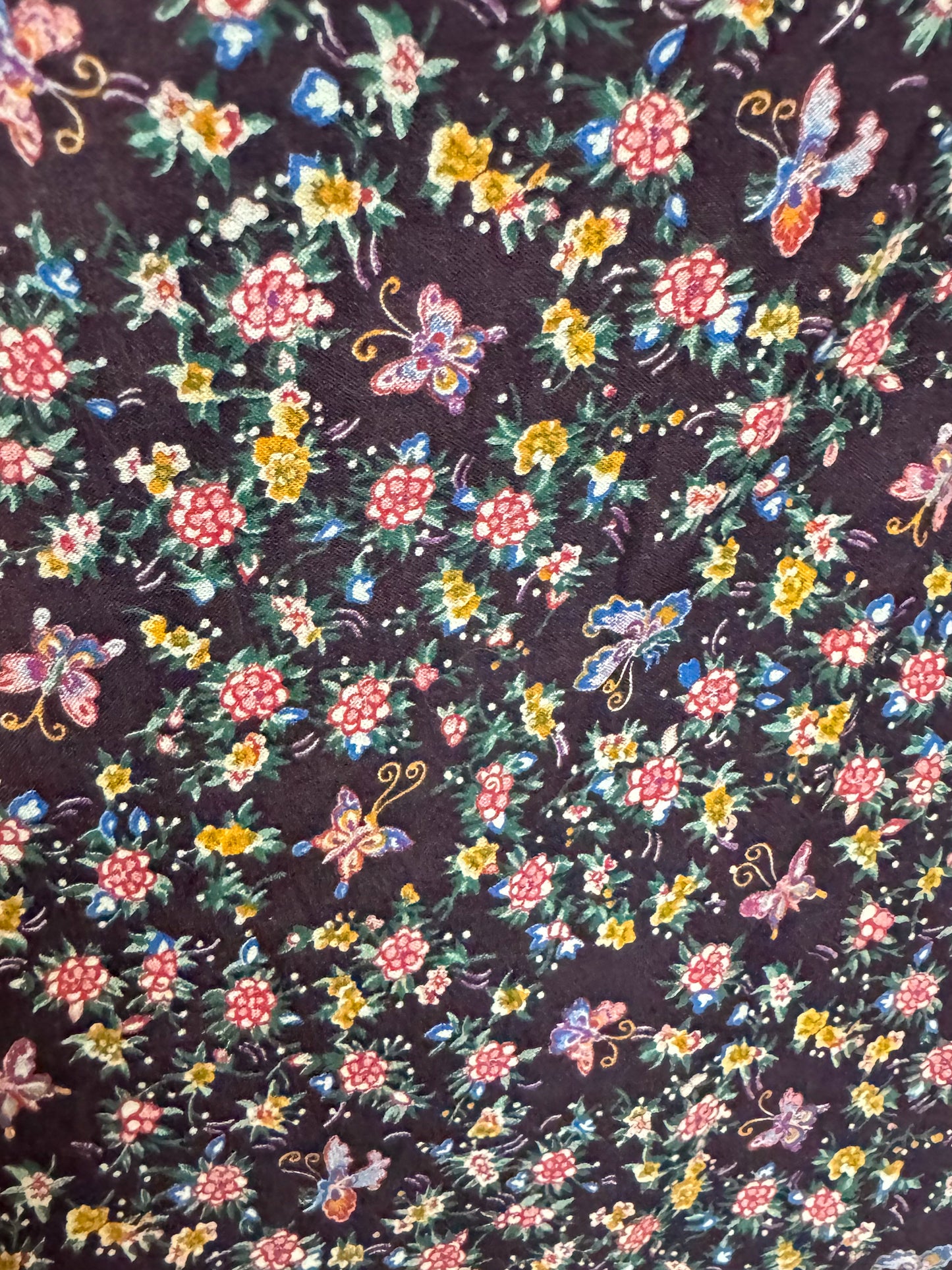 VINTAGE 1970S GUNNE SAX BUTTERFLY PRINT COTTON + LACE PRAIRIE MAXI DRESS S