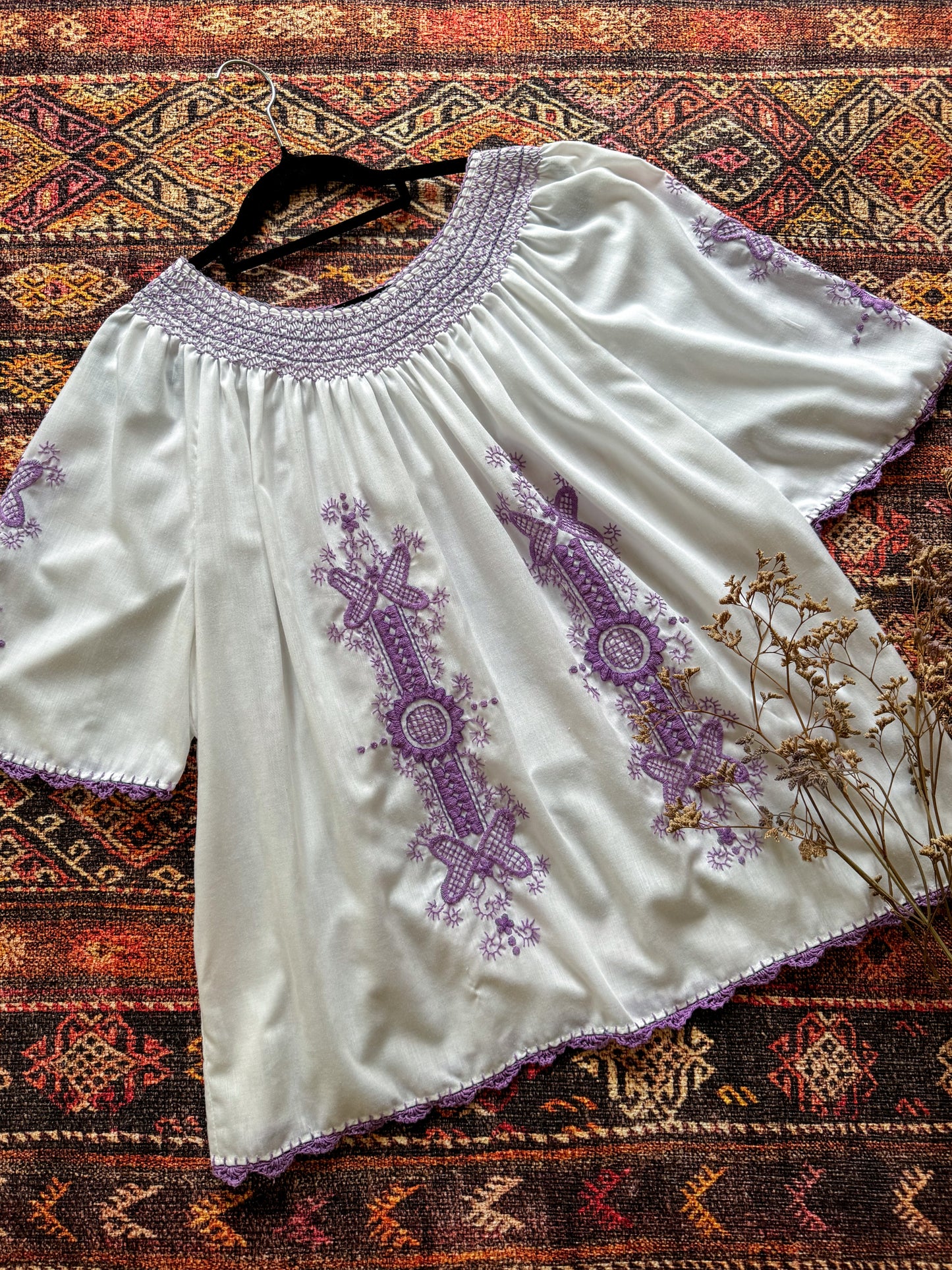 VINTAGE 1980S HUNGARIAN COTTON BLEND EMBROIDERED FOLK BLOUSE M/L/XL