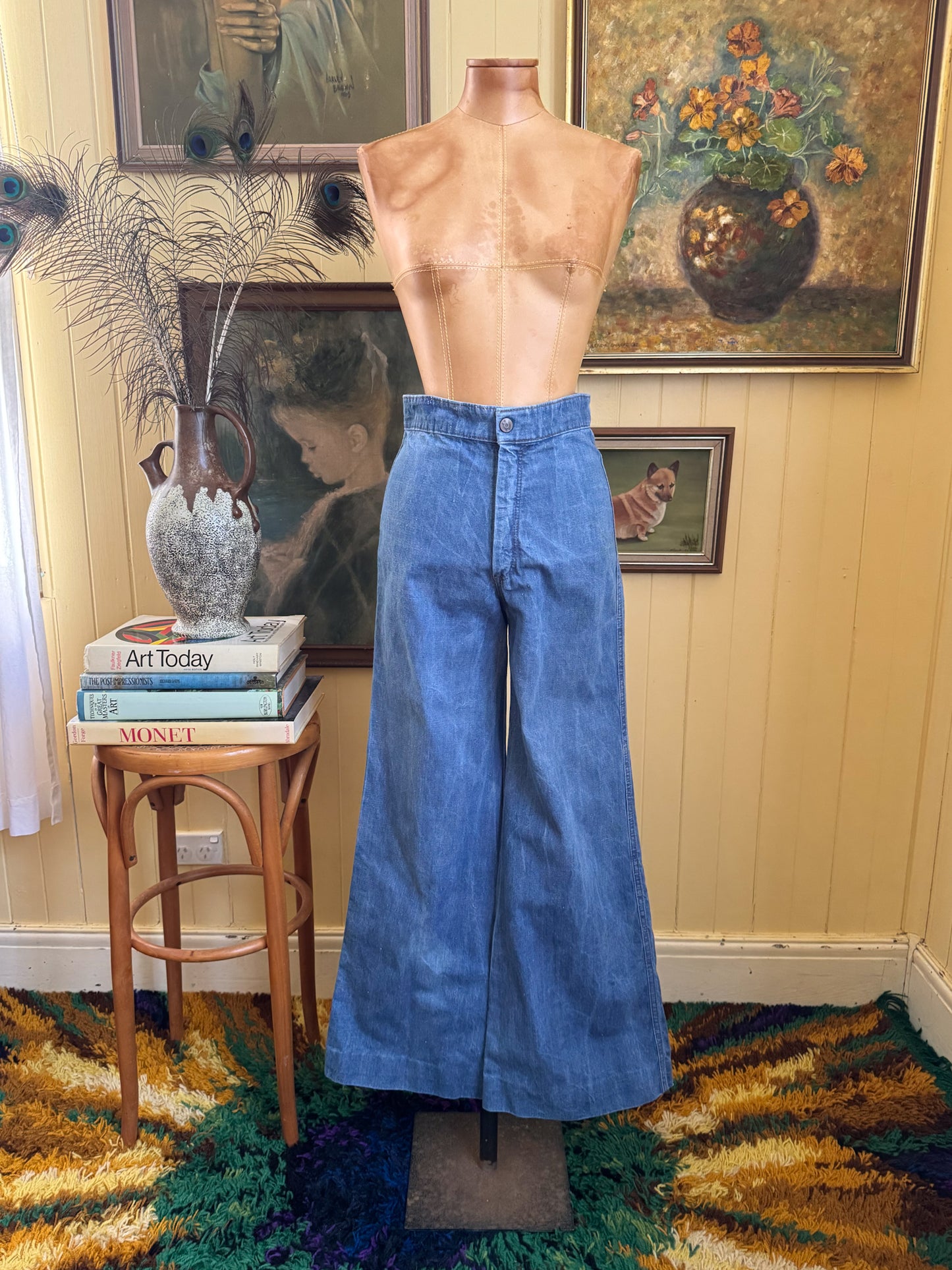 VINTAGE 1970S HIGH WAIST BELLBOTTOM FLARE DENIM JEANS XS
