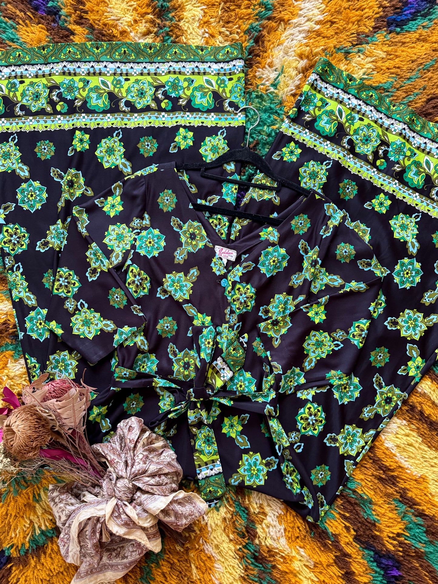 VINTAGE 1960S RALSTON TRICEL PSYCHEDELIC PRINT WIDE LEG JUMPSUIT M/L