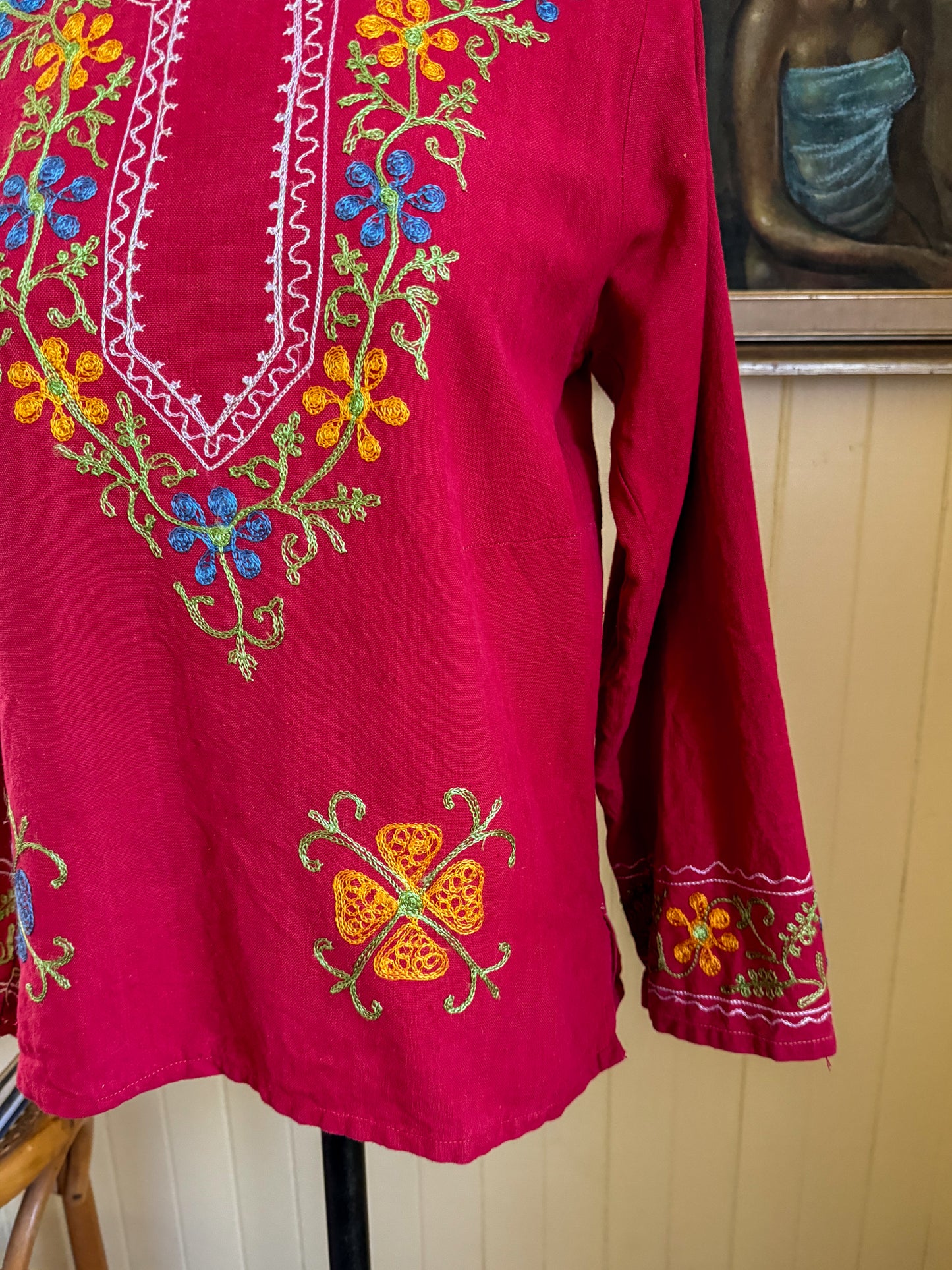 VINTAGE 1970S THE OLD FORT INDIAN COTTON EMBROIDERED TOP S