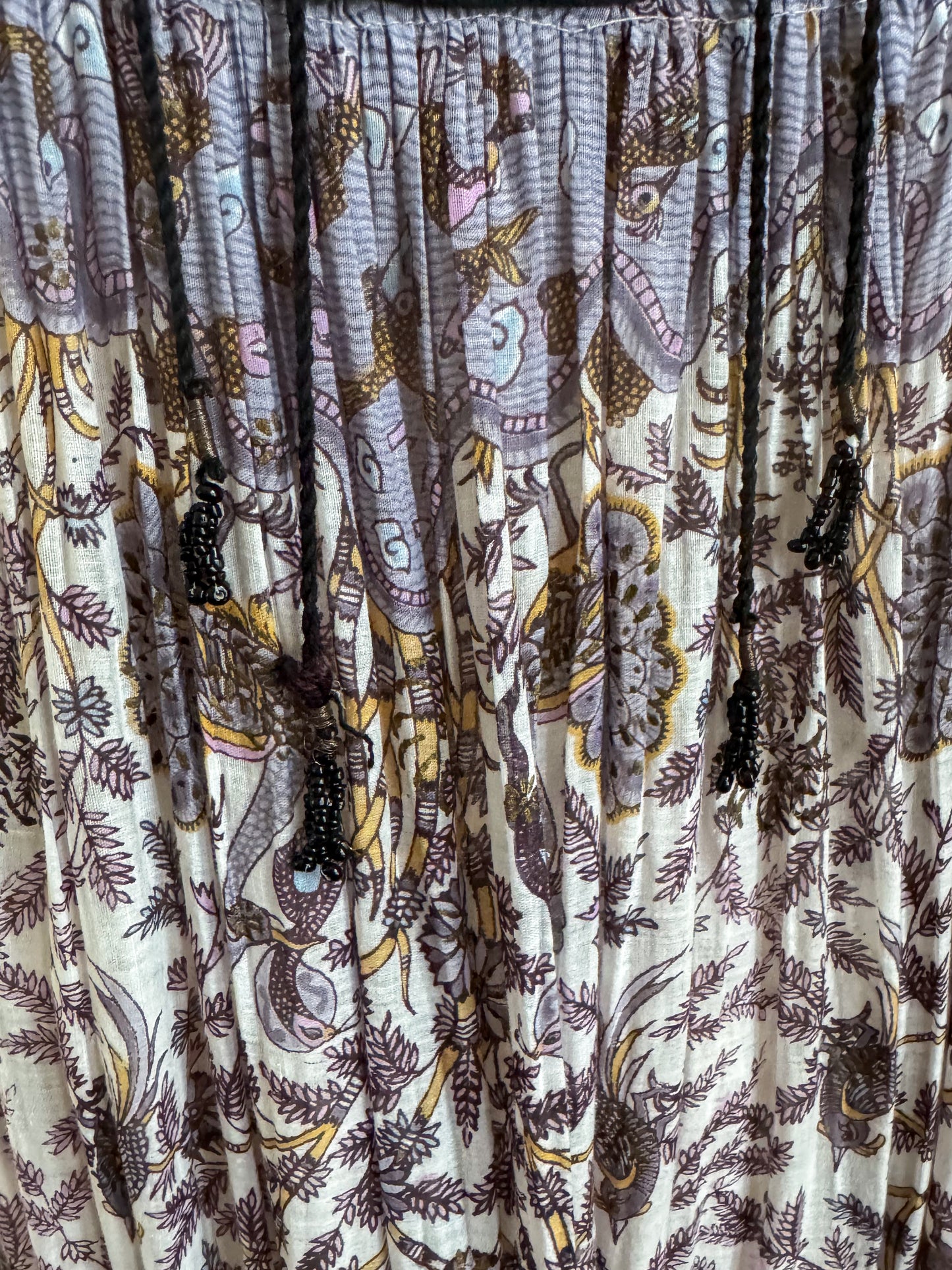 VINTAGE 1970S INDIAN COTTON GAUZE BLOCK PRINT MIDI DRESS S/M