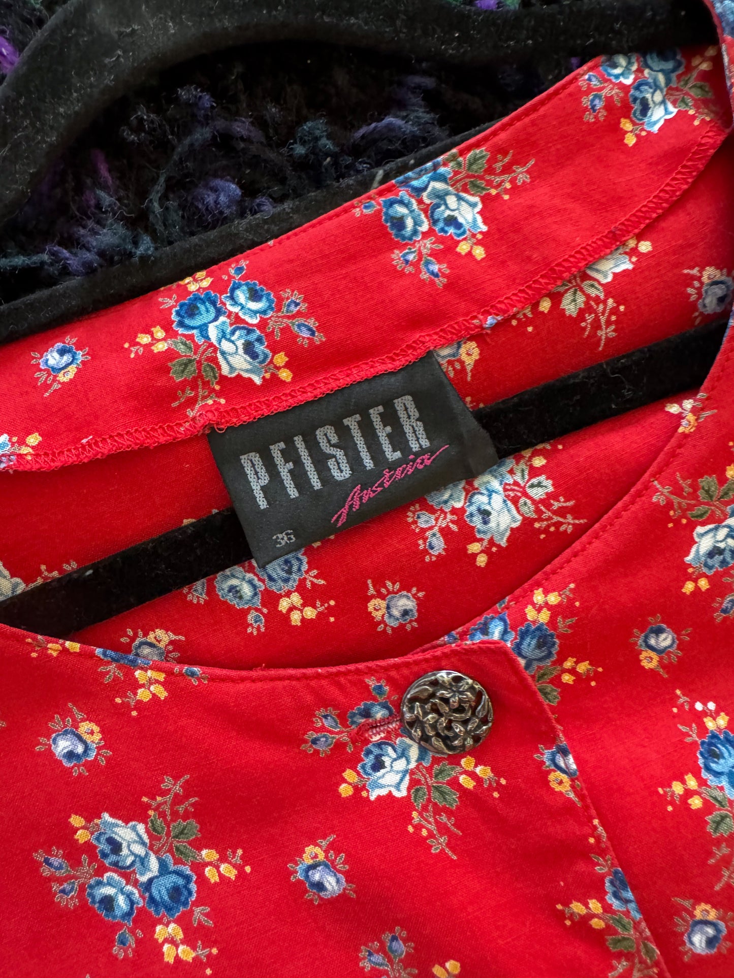 VINTAGE 1980S AUSTRIAN PFISTER COTTON FLORAL PRINT BLOUSE S/M