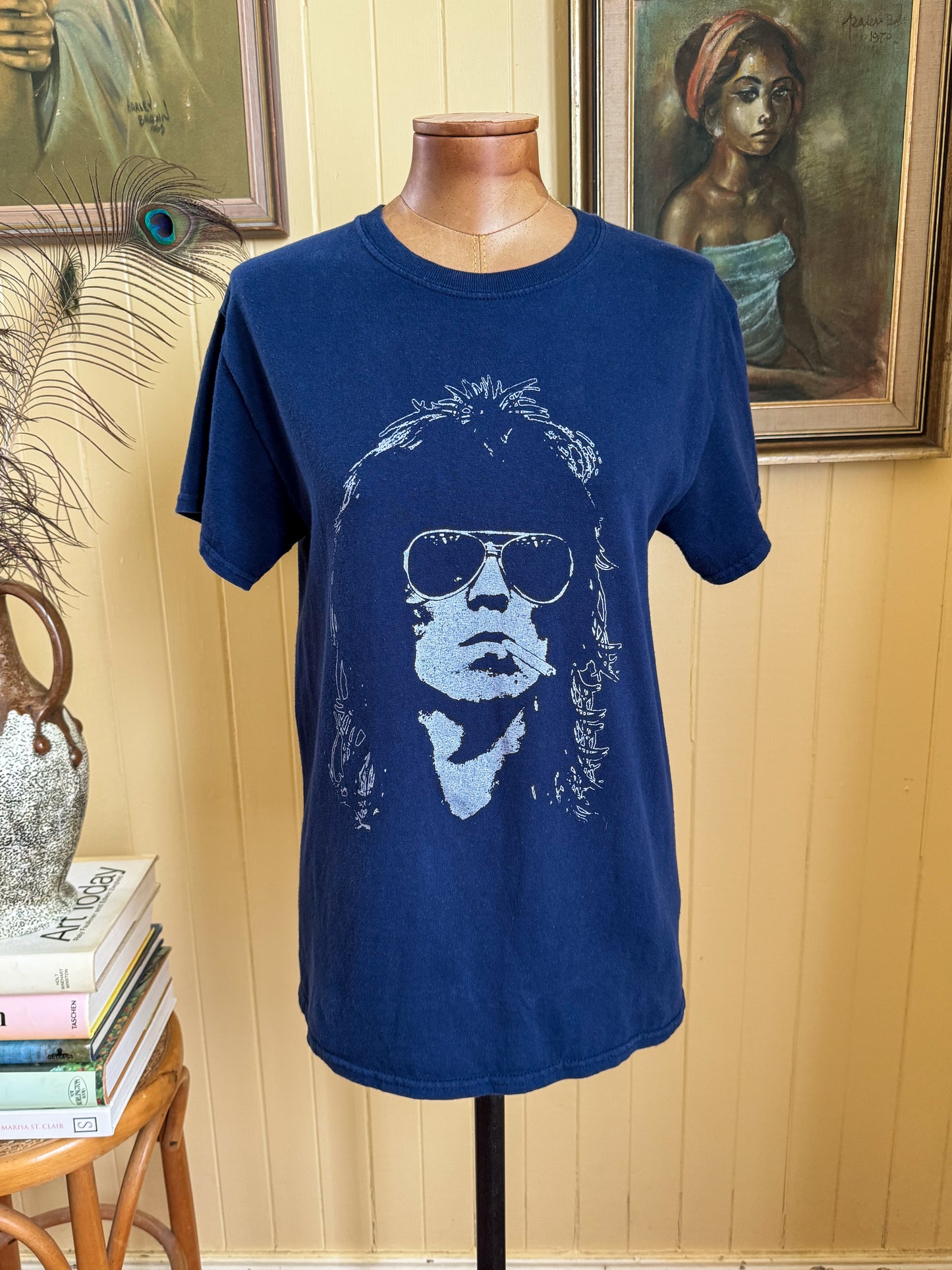 VINTAGE Y2K KEITH RICHARDS PRINT NAVY COTTON TSHIRT S