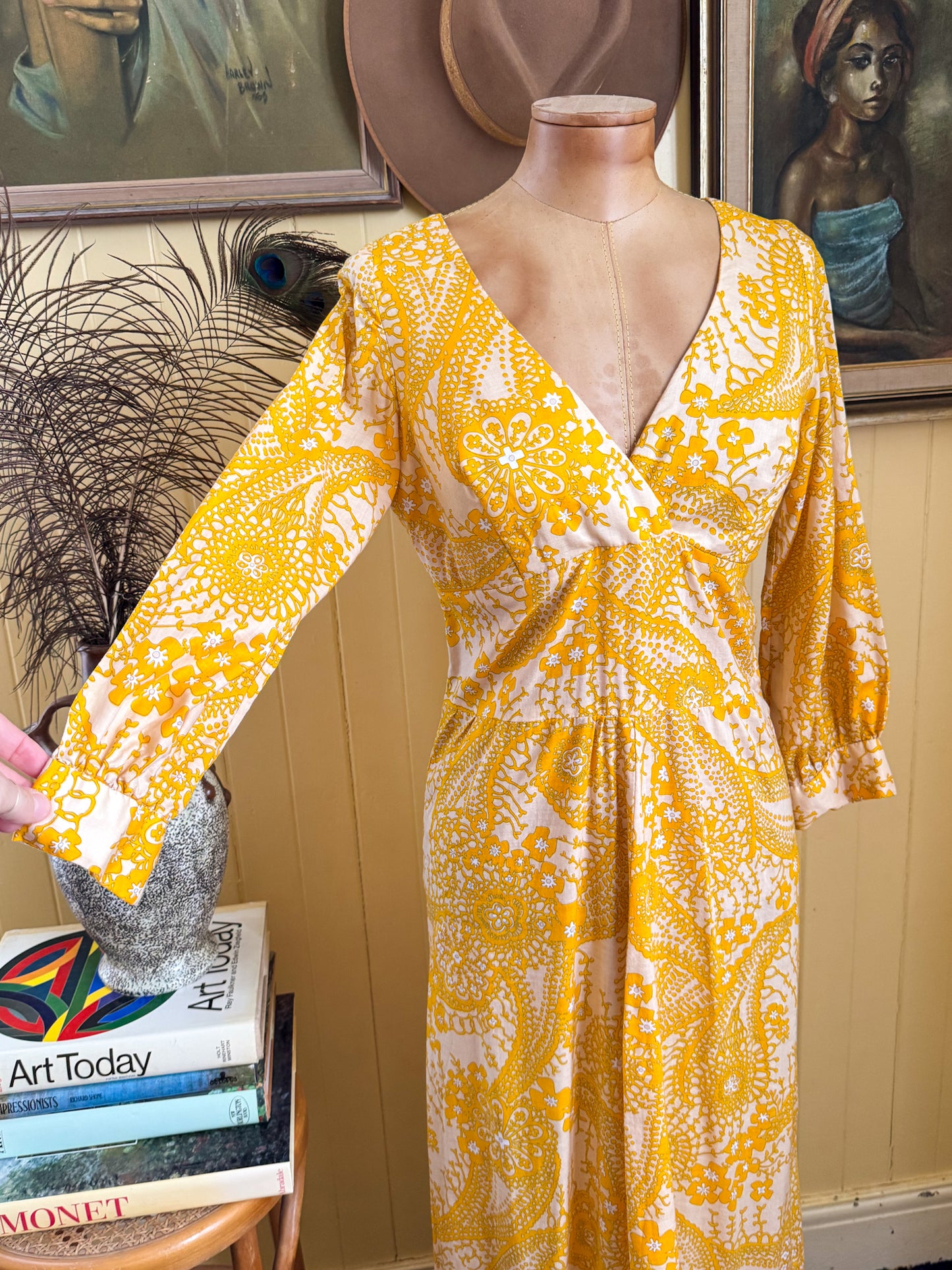 VINTAGE 1970S TRIXY COTTON FLORAL PRINT MAXI PRAIRIE DRESS S