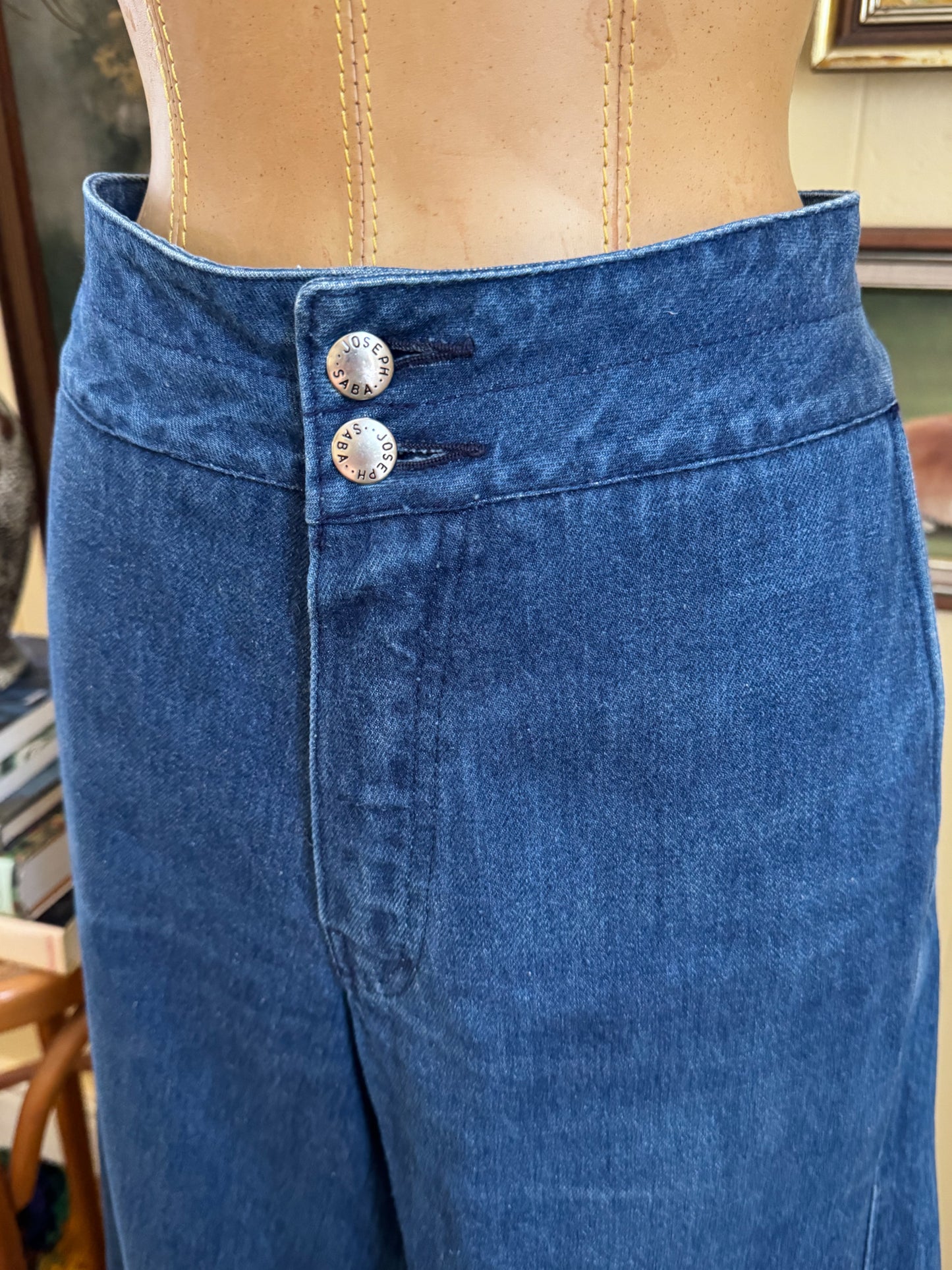 VINTAGE 1970S STAGGERS WIDE LEG SUPER FLARE BELLBOTTOM HIGH WAIST DENIM JEANS M/L