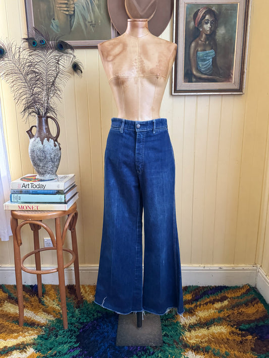VINTAGE 1970S BLUES UNION WIDE LEG HIGH WAIST DENIM JEANS M