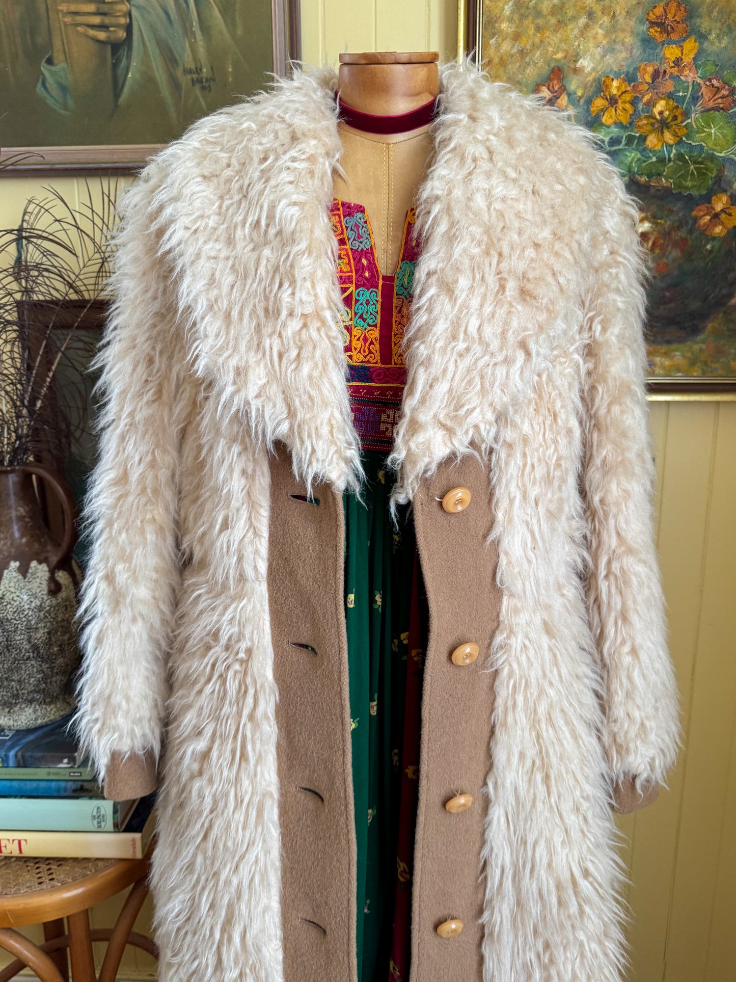 VINTAGE 1970S EAST GERMAN FLOKATI WOOL LONGLINE PENNY LANE COAT S/M