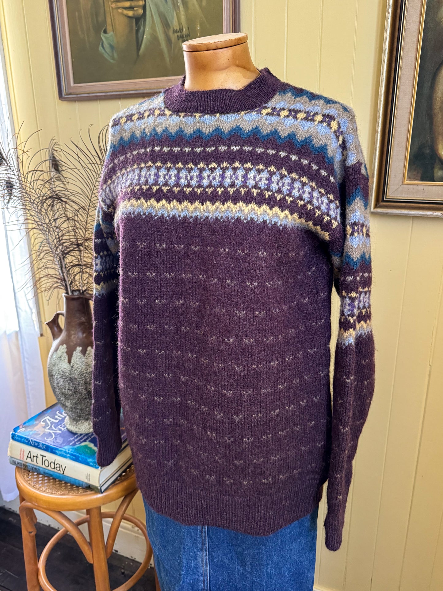 VINTAGE AMERICAN MAINE WORSTED WOOLLEN FAIRISLE KNIT JUMPER M/L