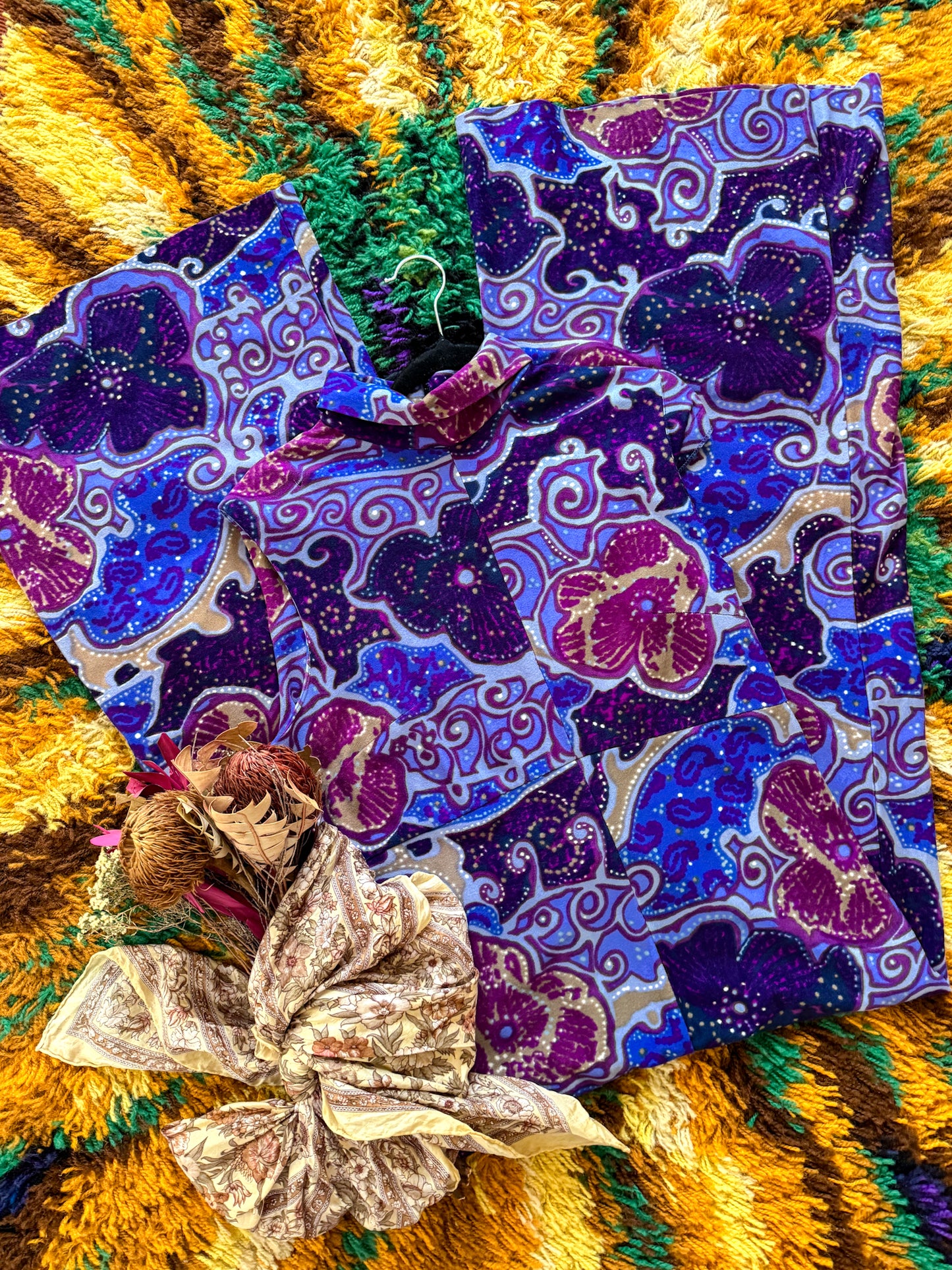 VINTAGE 1970S TRICEL PSYCHEDELIC PRINT WIDE LEG JUMPSUIT M/L