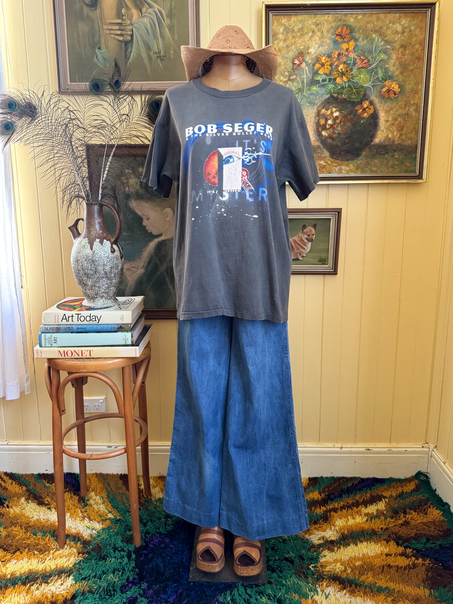 VINTAGE 1970S HIGH WAIST BELLBOTTOM FLARE DENIM JEANS XS