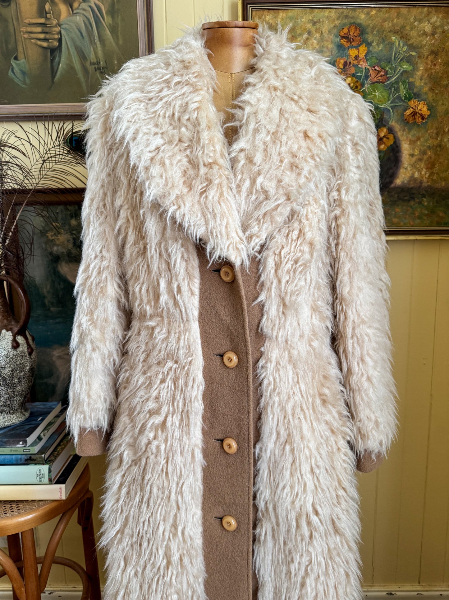 VINTAGE 1970S EAST GERMAN FLOKATI WOOL LONGLINE PENNY LANE COAT S/M