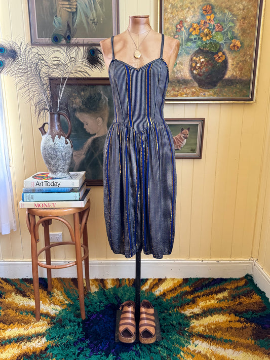 VINTAGE 1980S ADINI INDIAN COTTON LUREX STRAPPY CROPPED JUMPSUIT XS