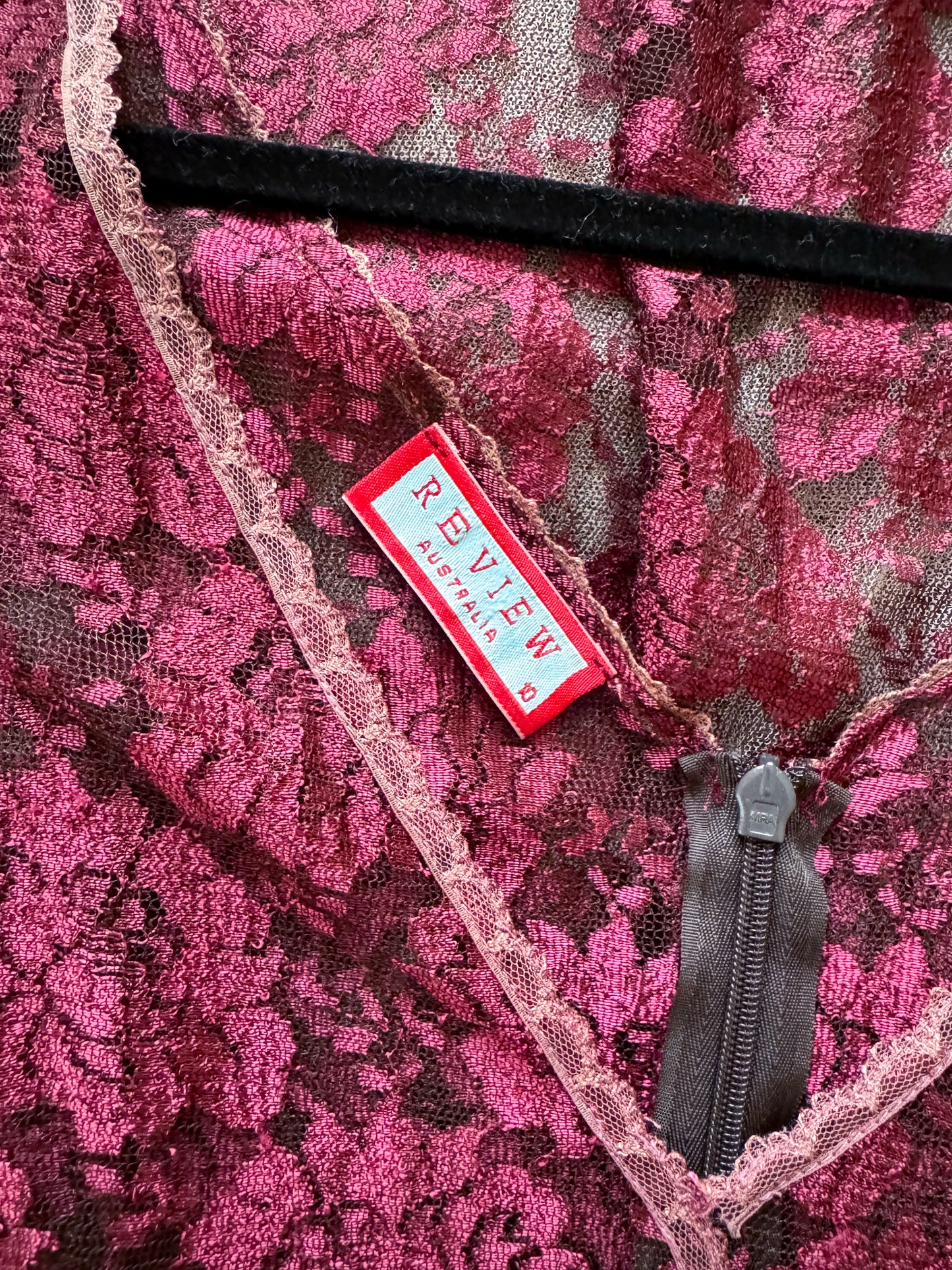 VINTAGE 1990S AUSTRALIAN REVIEW SHEER LACE TULLE RIBBON MIDI DRESS S