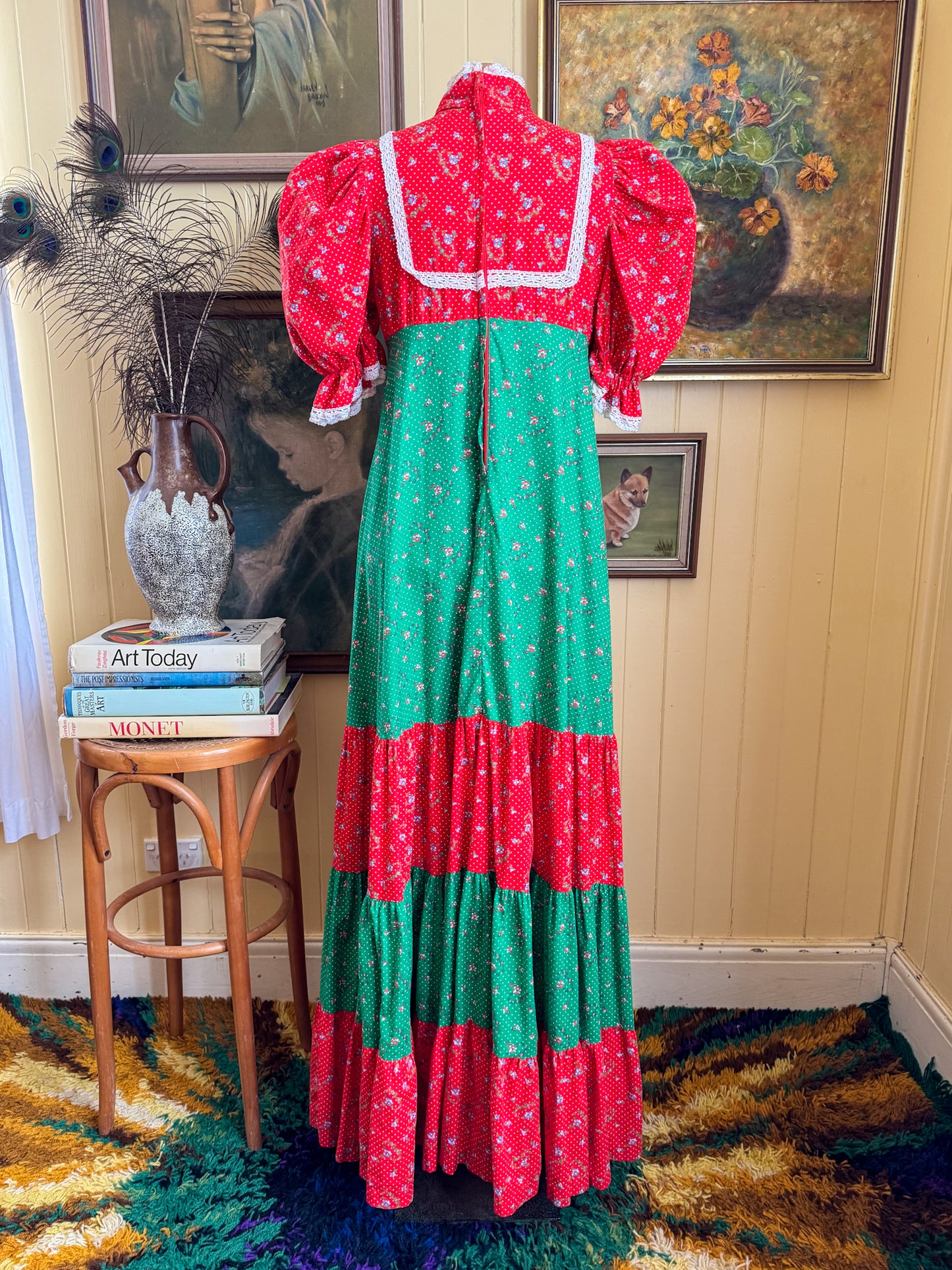 VINTAGE 1970S RARE AUSTRALIAN LAURA ASHLEY COTTON PRAIRIE MAXI DRESS S