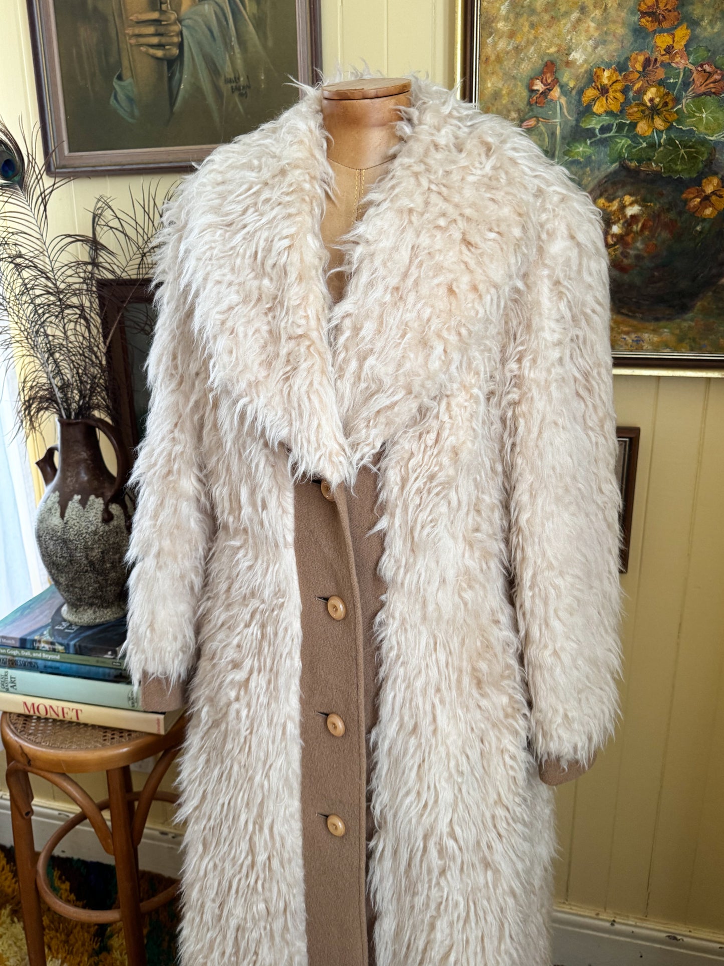 VINTAGE 1970S EAST GERMAN FLOKATI WOOL LONGLINE PENNY LANE COAT S/M