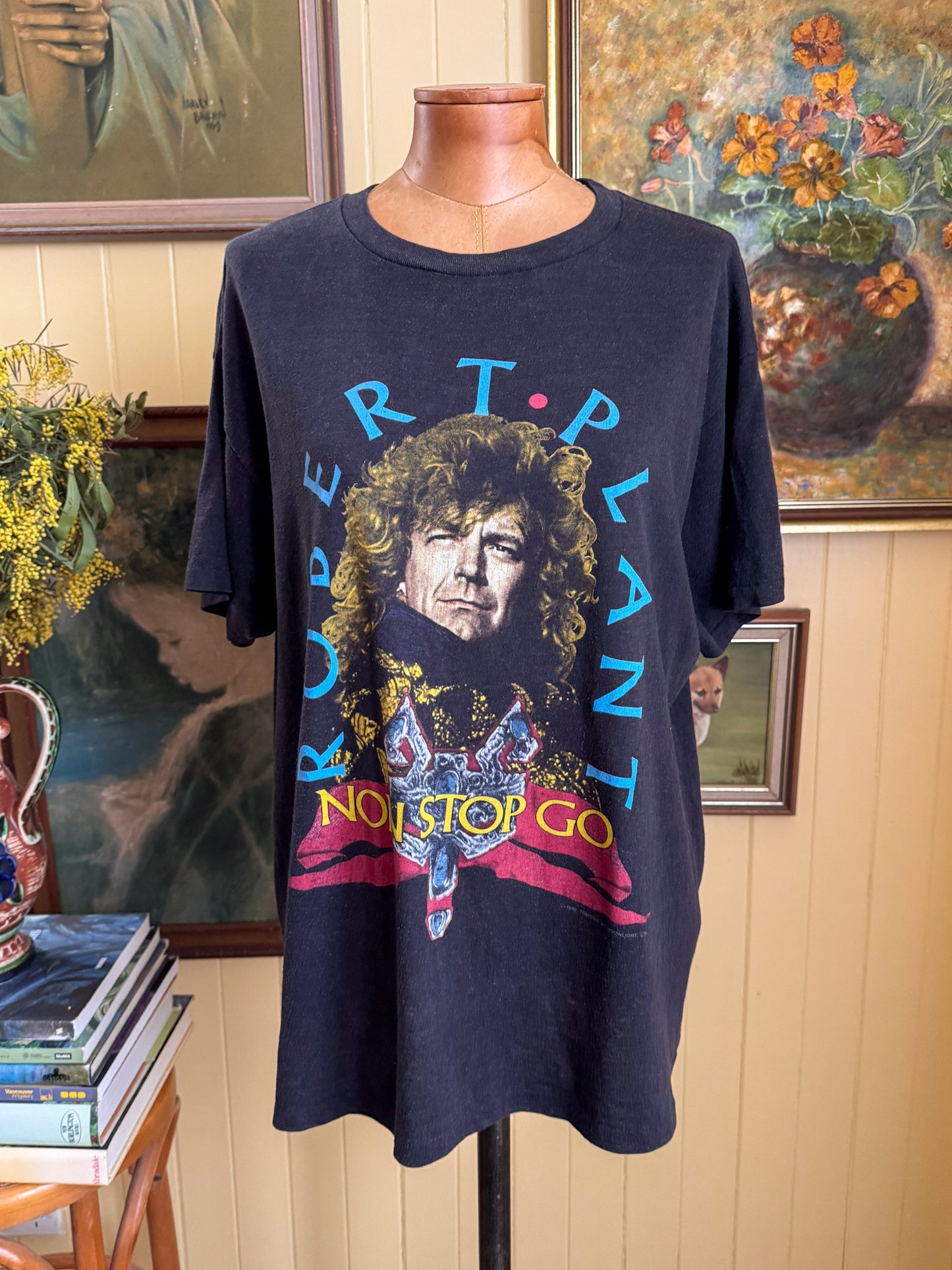 VINTAGE 1988 ROBERT PLANT NON-STOP GO WORLD TOUR PRINT BAND TSHIRT L/XL