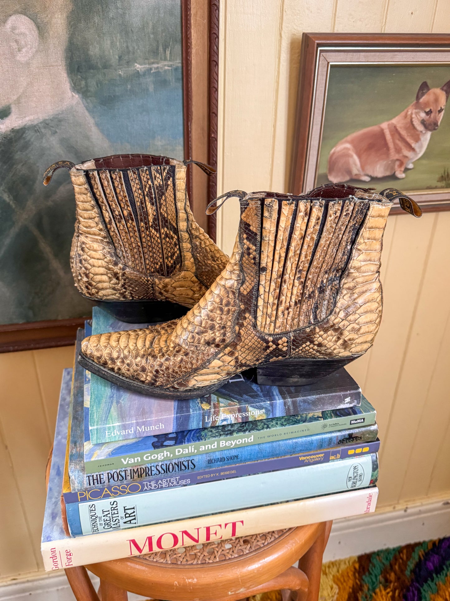 VINTAGE LA GRAN BOTA MEXICAN EXOTIC PYTHON SNAKESKIN LEATHER WESTERN ANKLE BOOTS 9.5/10