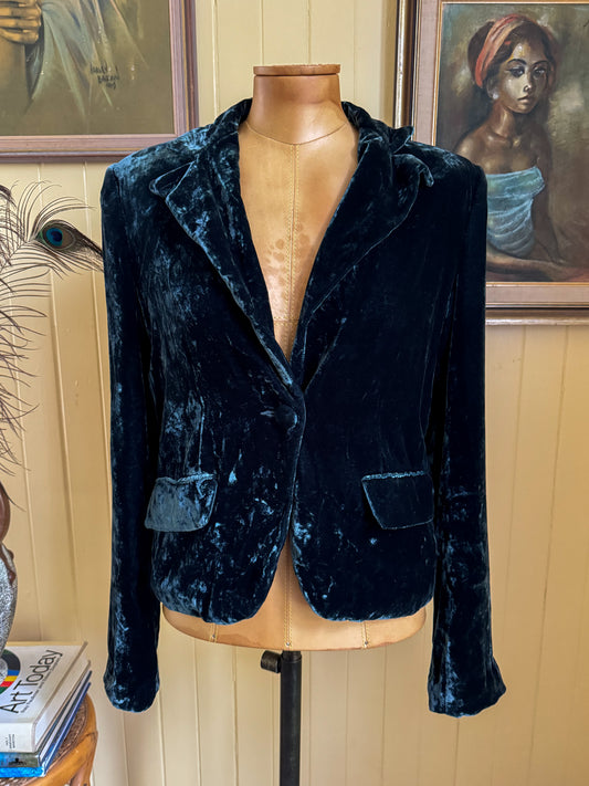 VINTAGE 1990S MISS SHOP SILK BLEND VELVET CROPPED BLAZER JACKET S