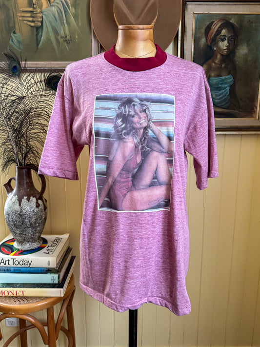 VINTAGE FARRAH FAWCETT PRINT SINGLE STITCH RINGER TSHIRT M/L