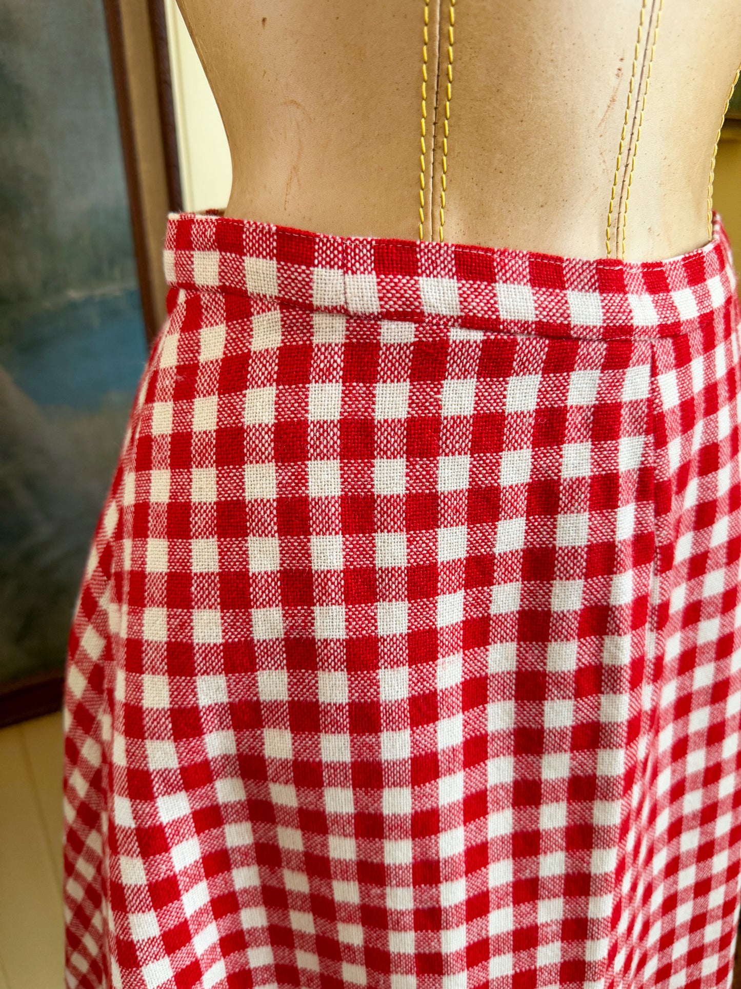 VINTAGE 1970S BINDI OF MELBOURNE WOOL GINGHAM MINI SKIRT S