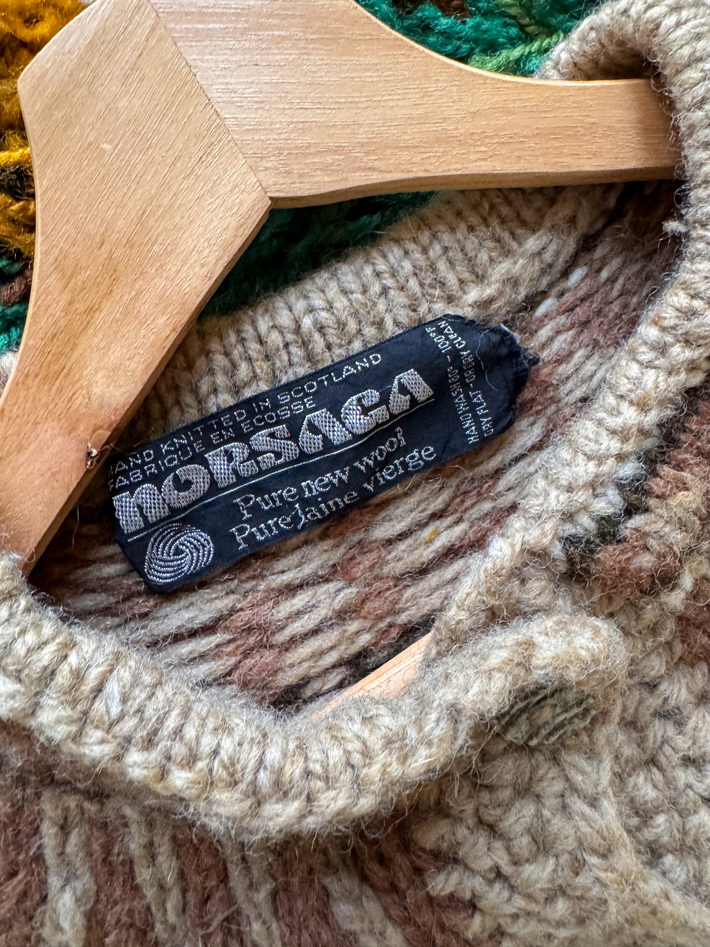 VINTAGE SCOTTISH NORSAGA PURE NEW WOOL FAIRISLE HAND KNIT CARDIGAN JUMPER M