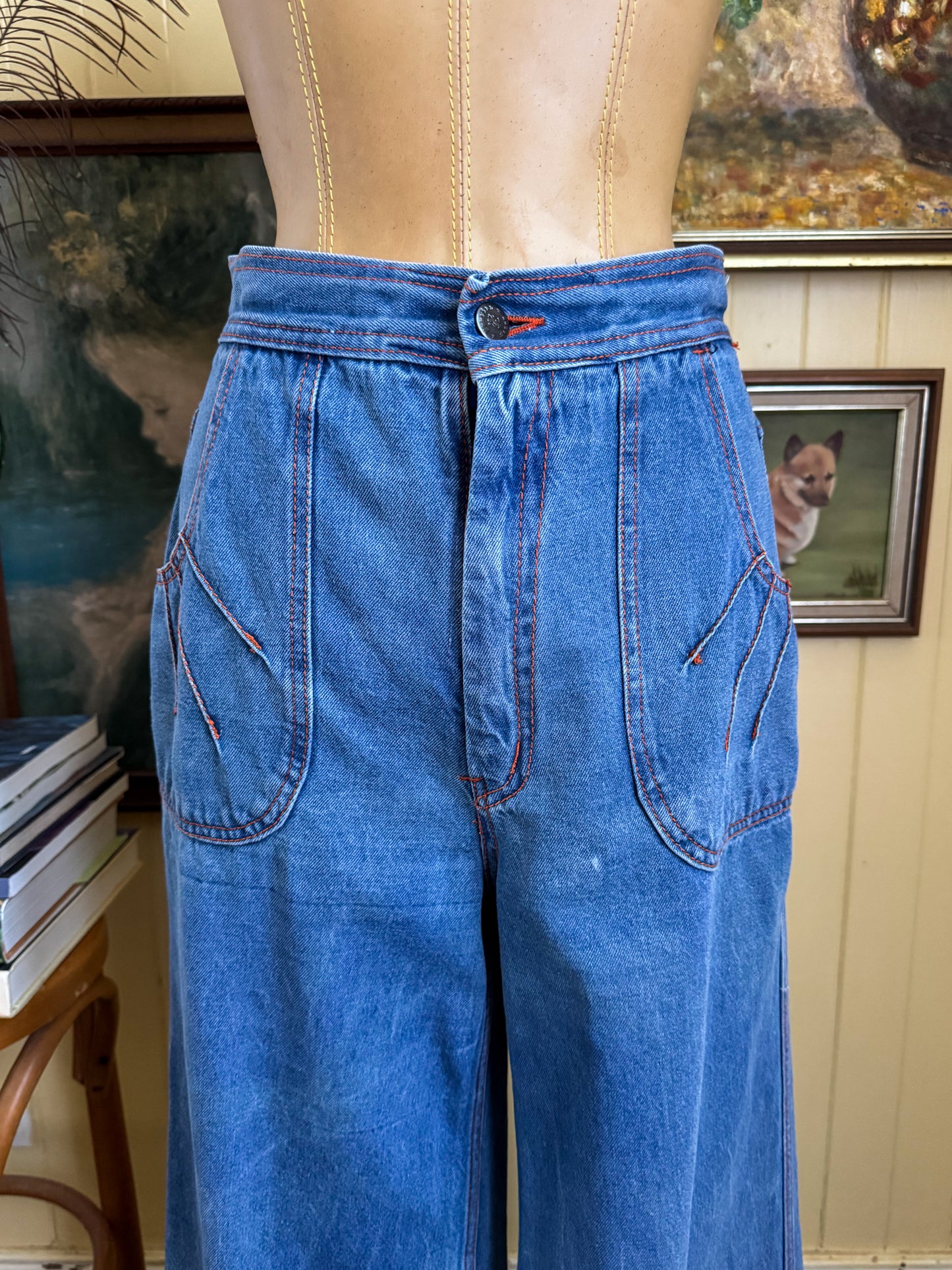 VINTAGE 1970S BRAXTON COTTON WIDE LEG HIGH WAIST DENIM JEANS M