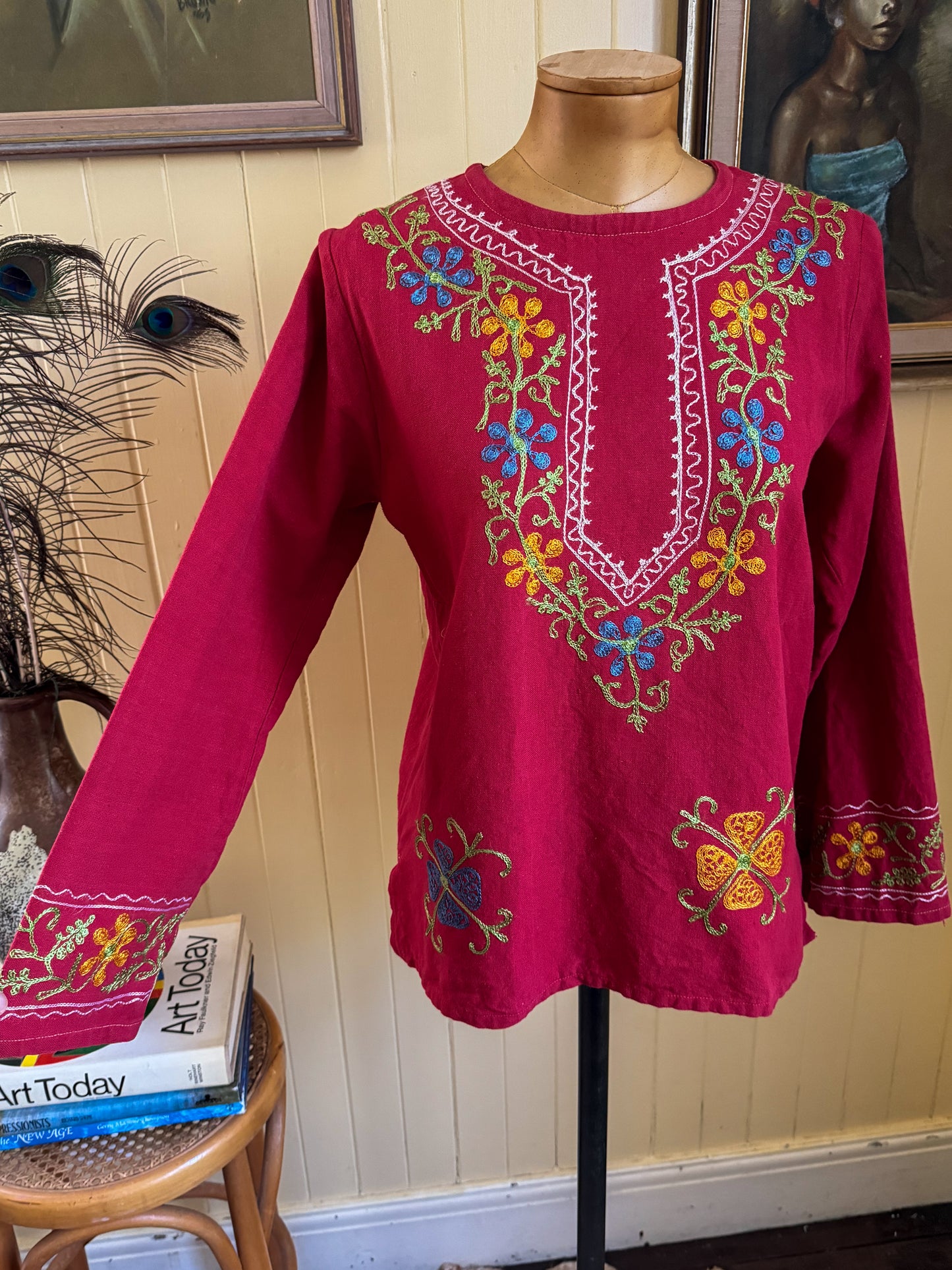 VINTAGE 1970S THE OLD FORT INDIAN COTTON EMBROIDERED TOP S