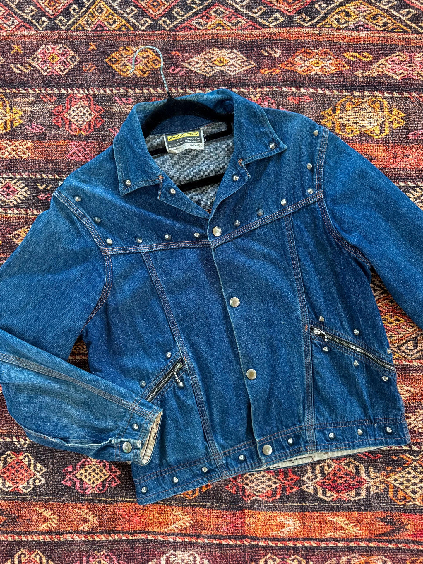 VINTAGE 1970S AMCO COTTON DENIM STUDDED CROPPED JACKET S