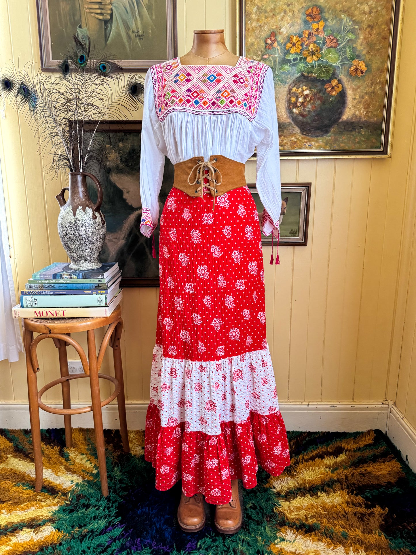 HANDMADE MEXICAN EMBROIDERED COTTON TUNIC BLOUSE M