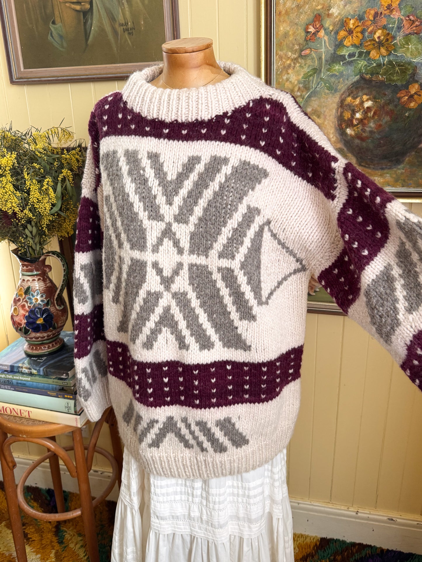 VINTAGE 1990S PROMISED LAND ECUADOR 100% WOOL CHUNKY KNIT JUMPER L