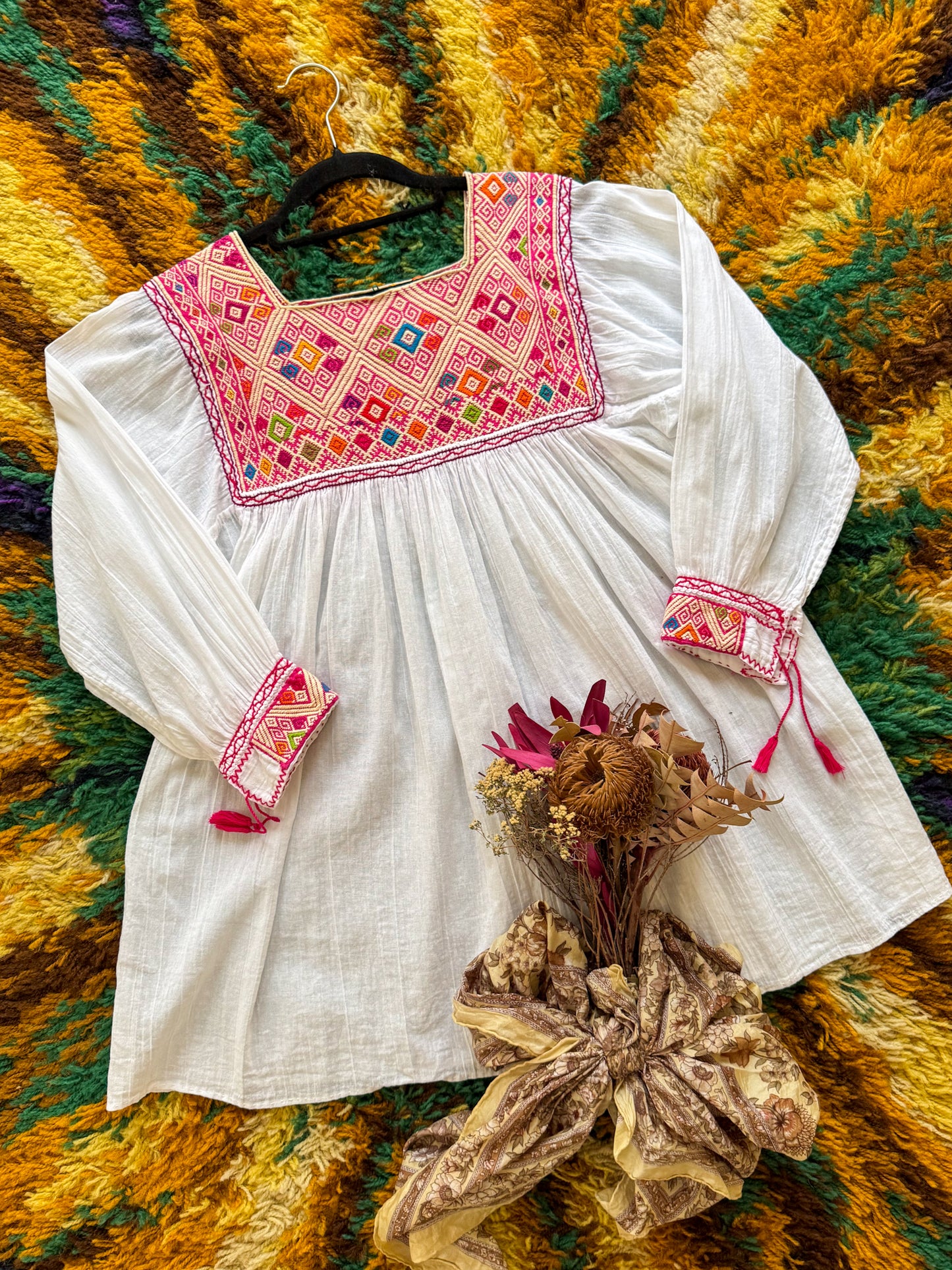 HANDMADE MEXICAN EMBROIDERED COTTON TUNIC BLOUSE M
