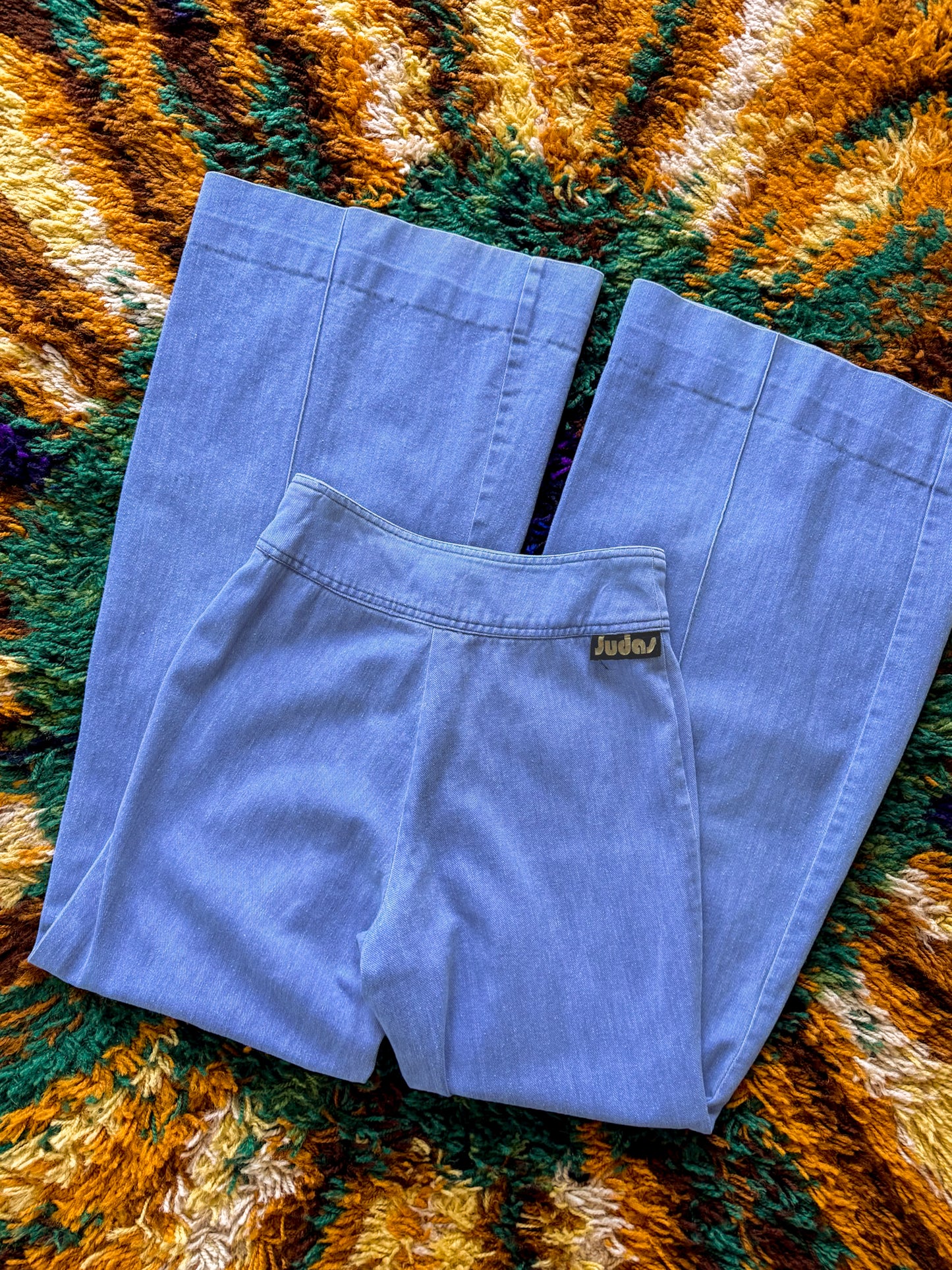 VINTAGE 1970S JUDAS HIGH WAIST BELLBOTTOM FLARE DENIM JEANS XS