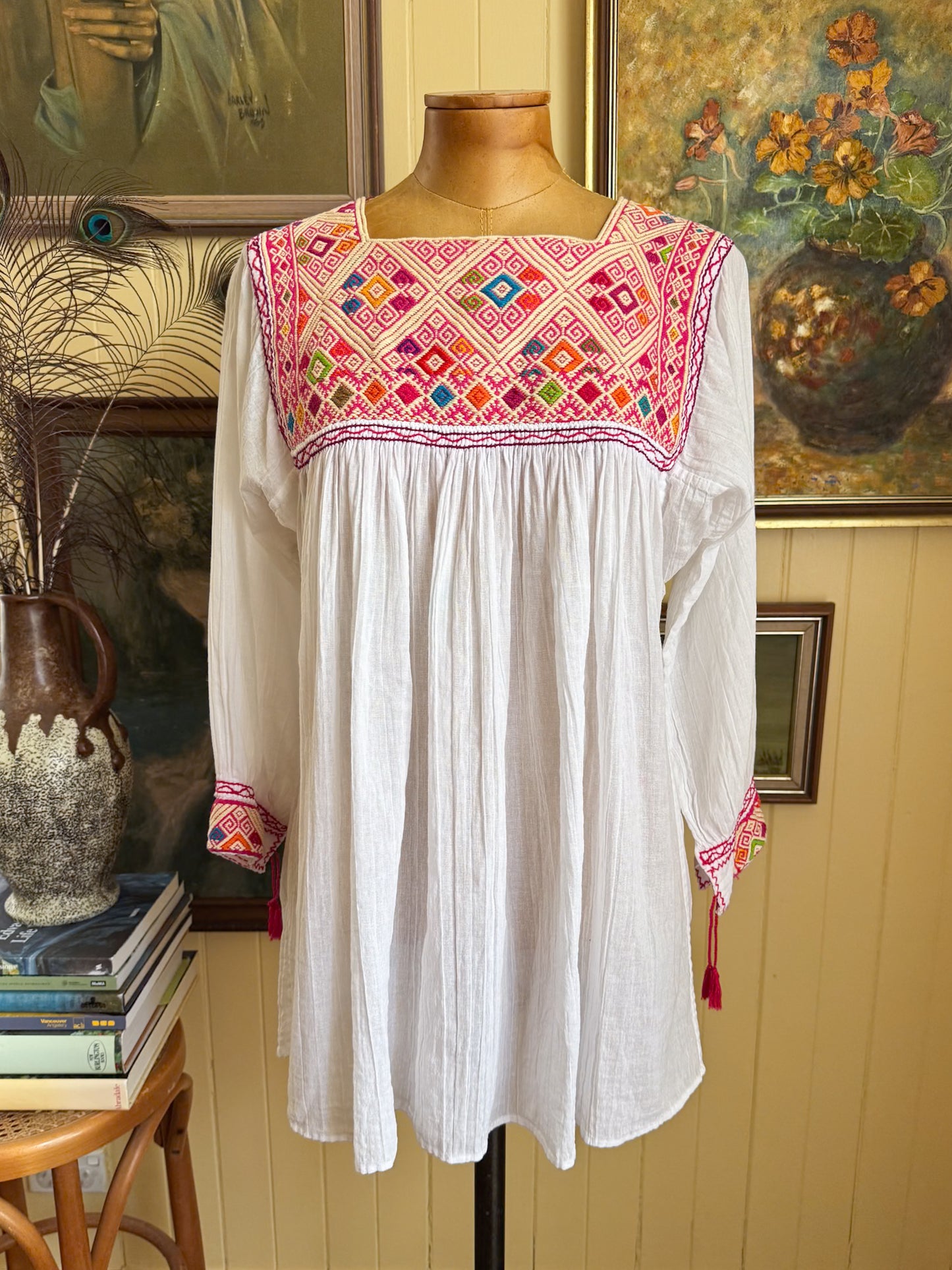 HANDMADE MEXICAN EMBROIDERED COTTON TUNIC BLOUSE M