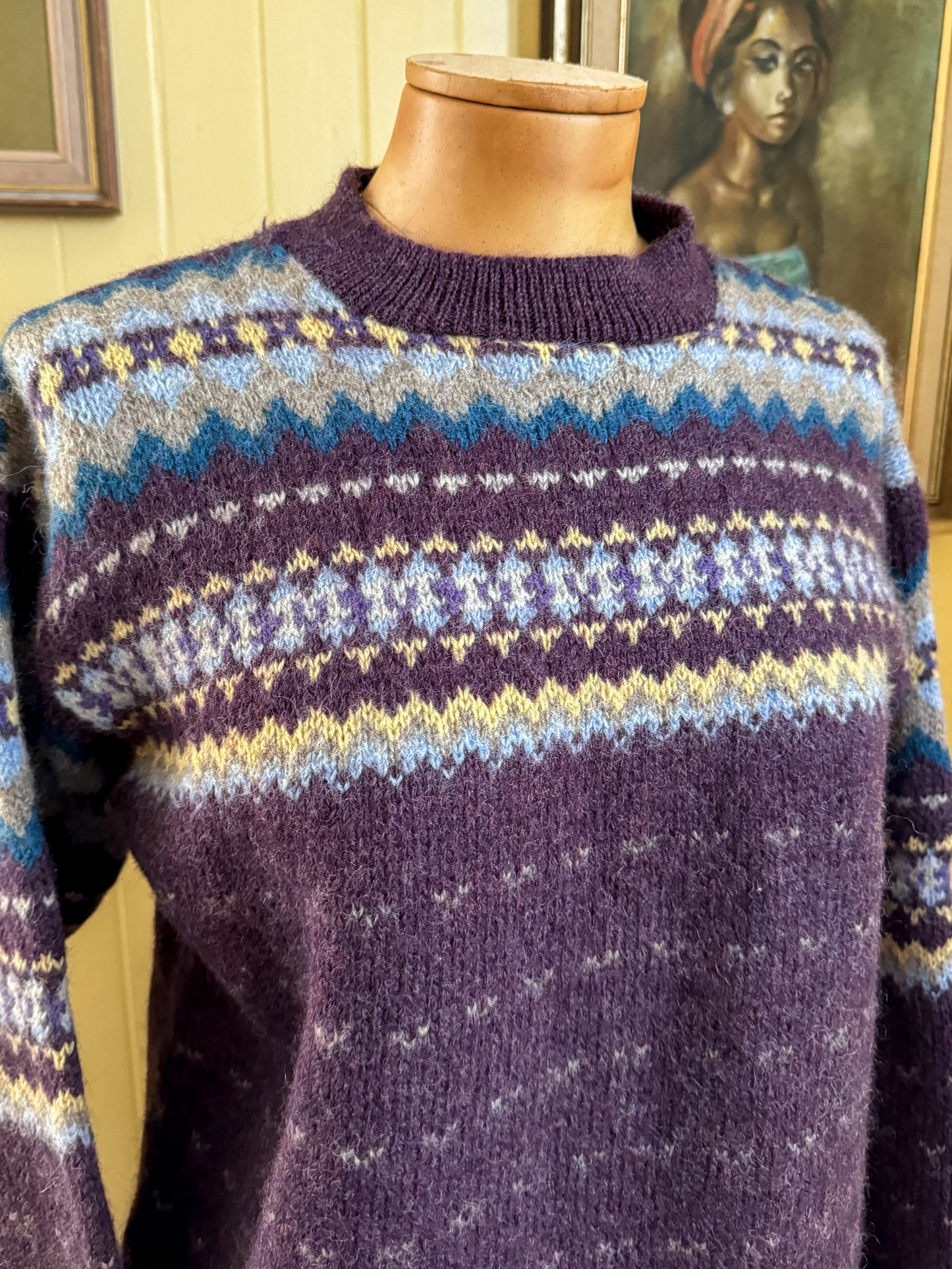 VINTAGE AMERICAN MAINE WORSTED WOOLLEN FAIRISLE KNIT JUMPER M/L