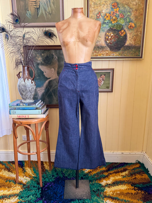 VINTAGE 1970S DALKEITH WIDE LEG HIGH WAIST DENIM JEANS XS