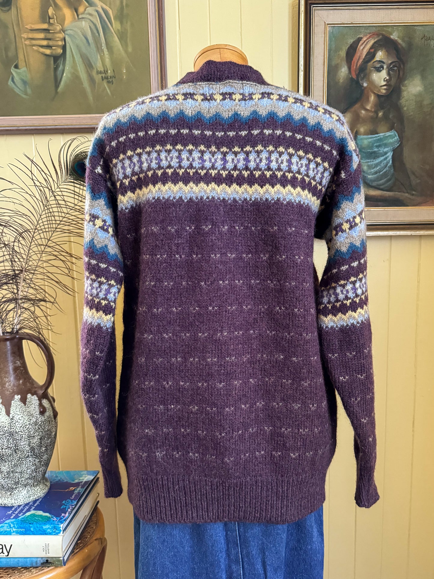 VINTAGE AMERICAN MAINE WORSTED WOOLLEN FAIRISLE KNIT JUMPER M/L