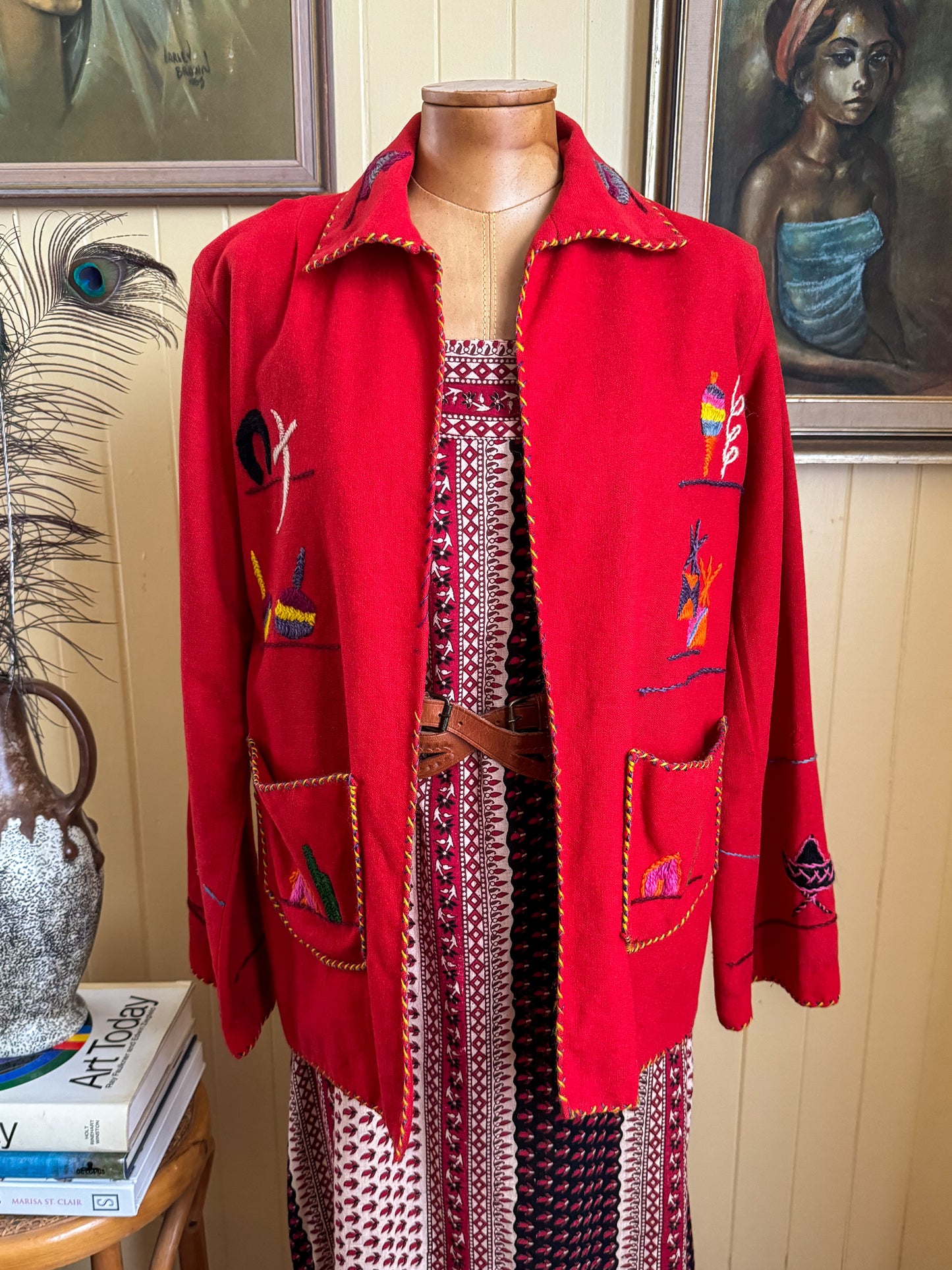 VINTAGE 1950S MEXICAN WOOL EMBROIDERED SOUVENIR TOURIST JACKET XS/S