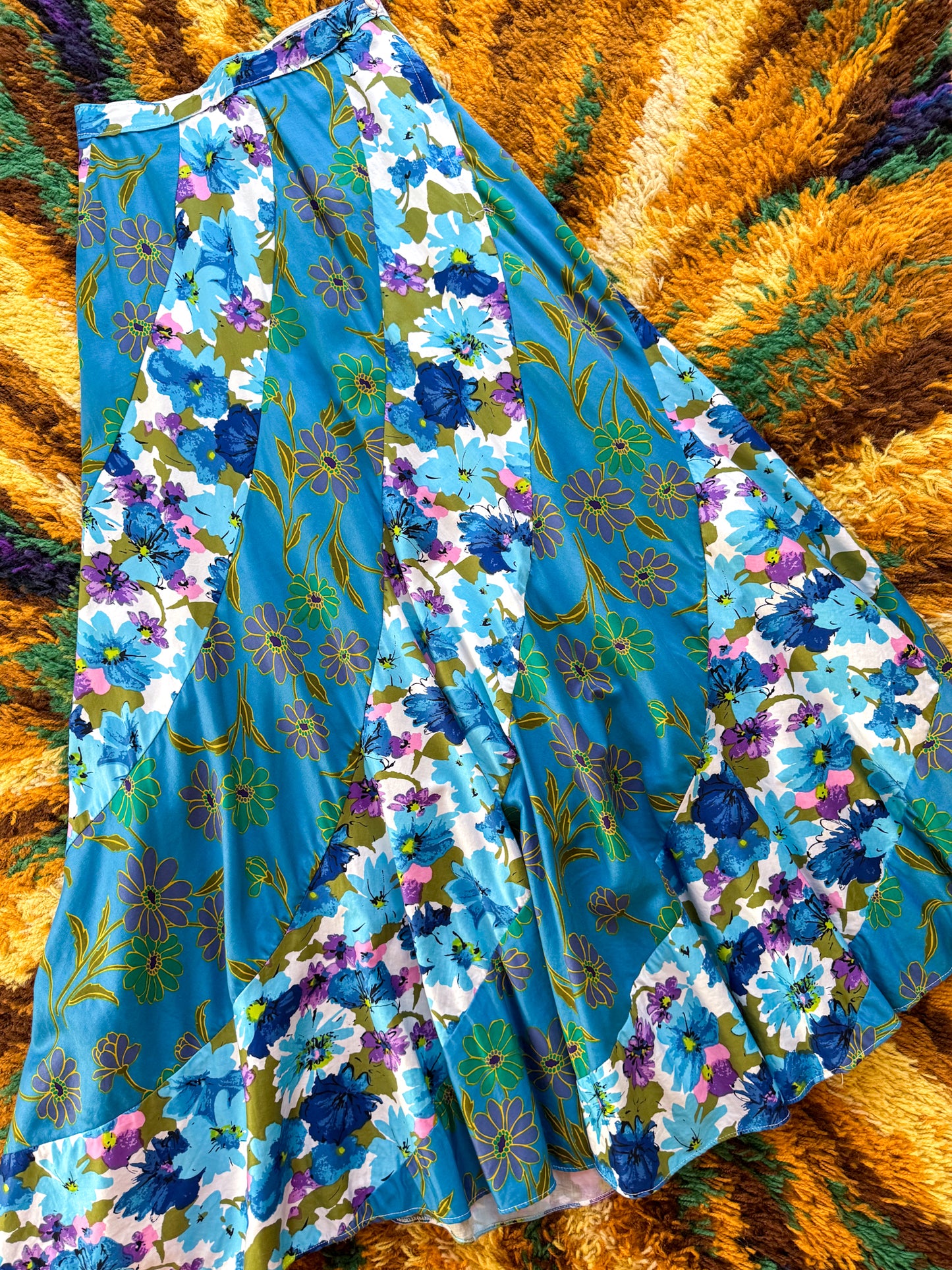VINTAGE 1970S HANDMADE COTTON PRINT SPLICED CIRCLE MAXI SKIRT XS