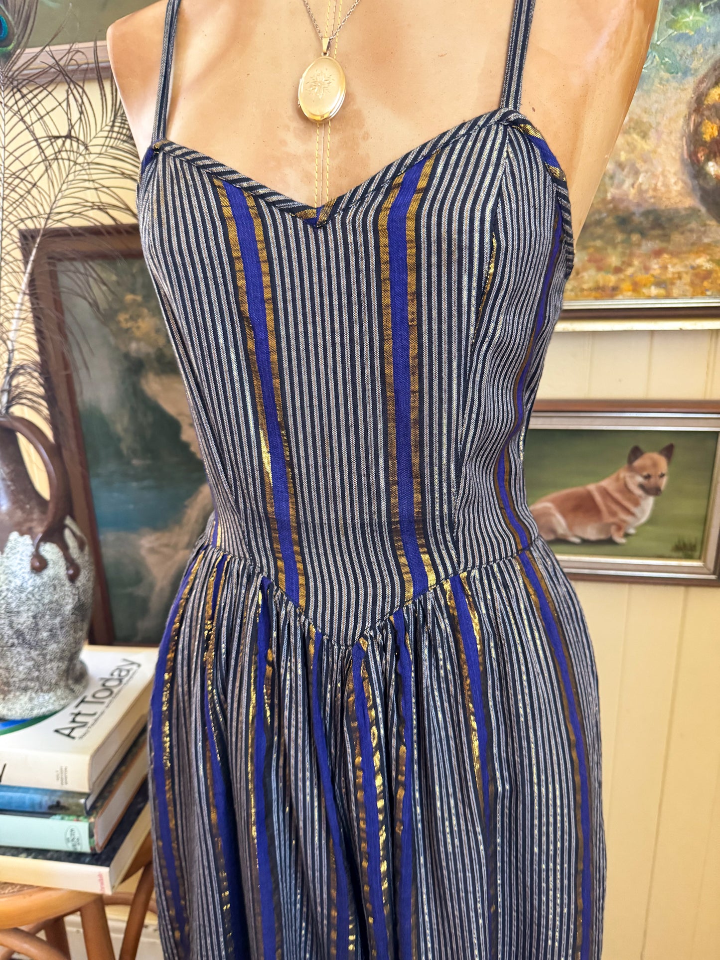 VINTAGE 1980S ADINI INDIAN COTTON LUREX STRAPPY CROPPED JUMPSUIT XS