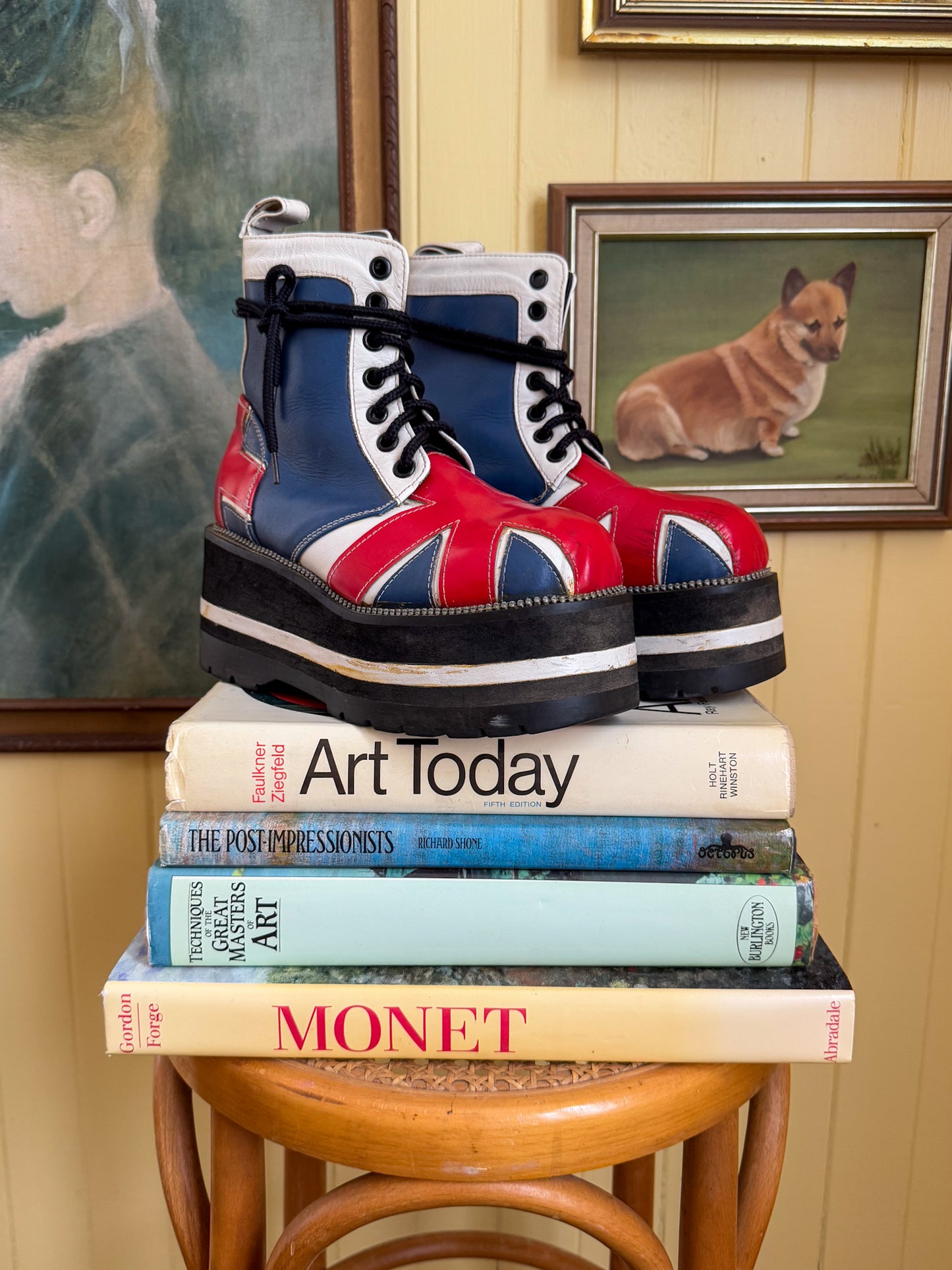 VINTAGE 1990S RARE ITALIAN VANGUARD UNION JACK LEATHER PLATFORM DIESEL SOLE BOOTS 8/38-39